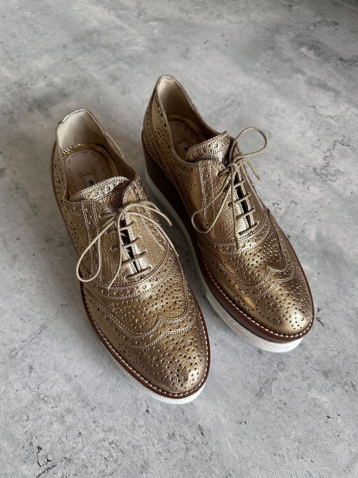 Miu Miu PLATFORM BROGUES (METALLIC GOLD) Size US 10.5 / IT 40.5 - 9 Thumbnail