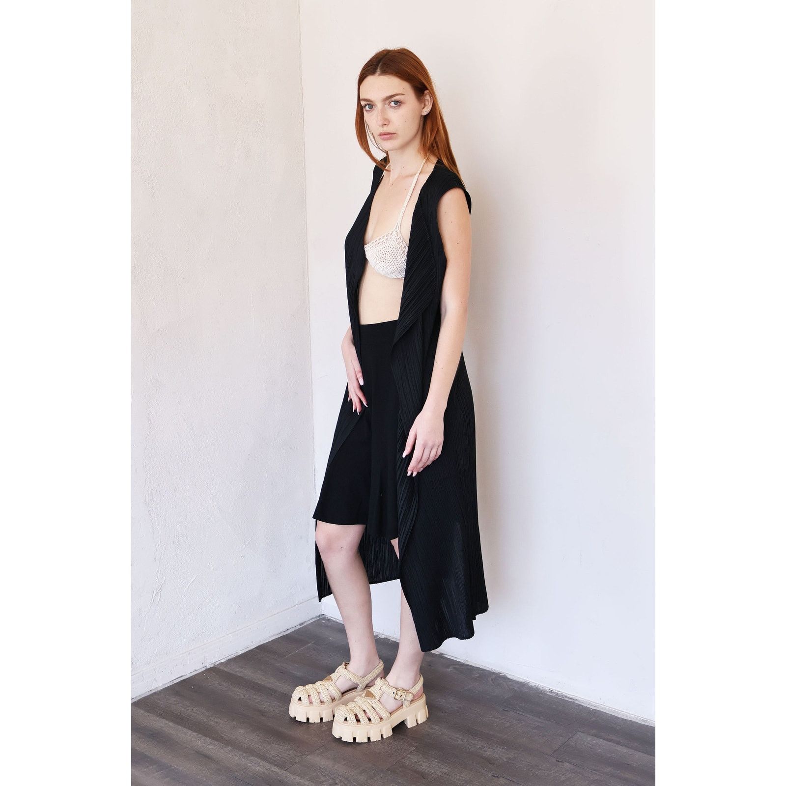 Issey Miyake Vintage Issey Miyake Pleats Please Black Long Duster Vest Size ONE SIZE - 2 Thumbnail