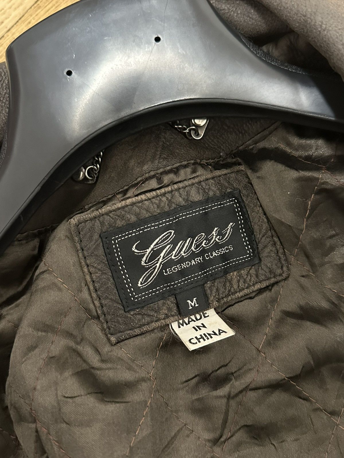 Vintage Guess Men’s Leather Jacket, Brown, Size M