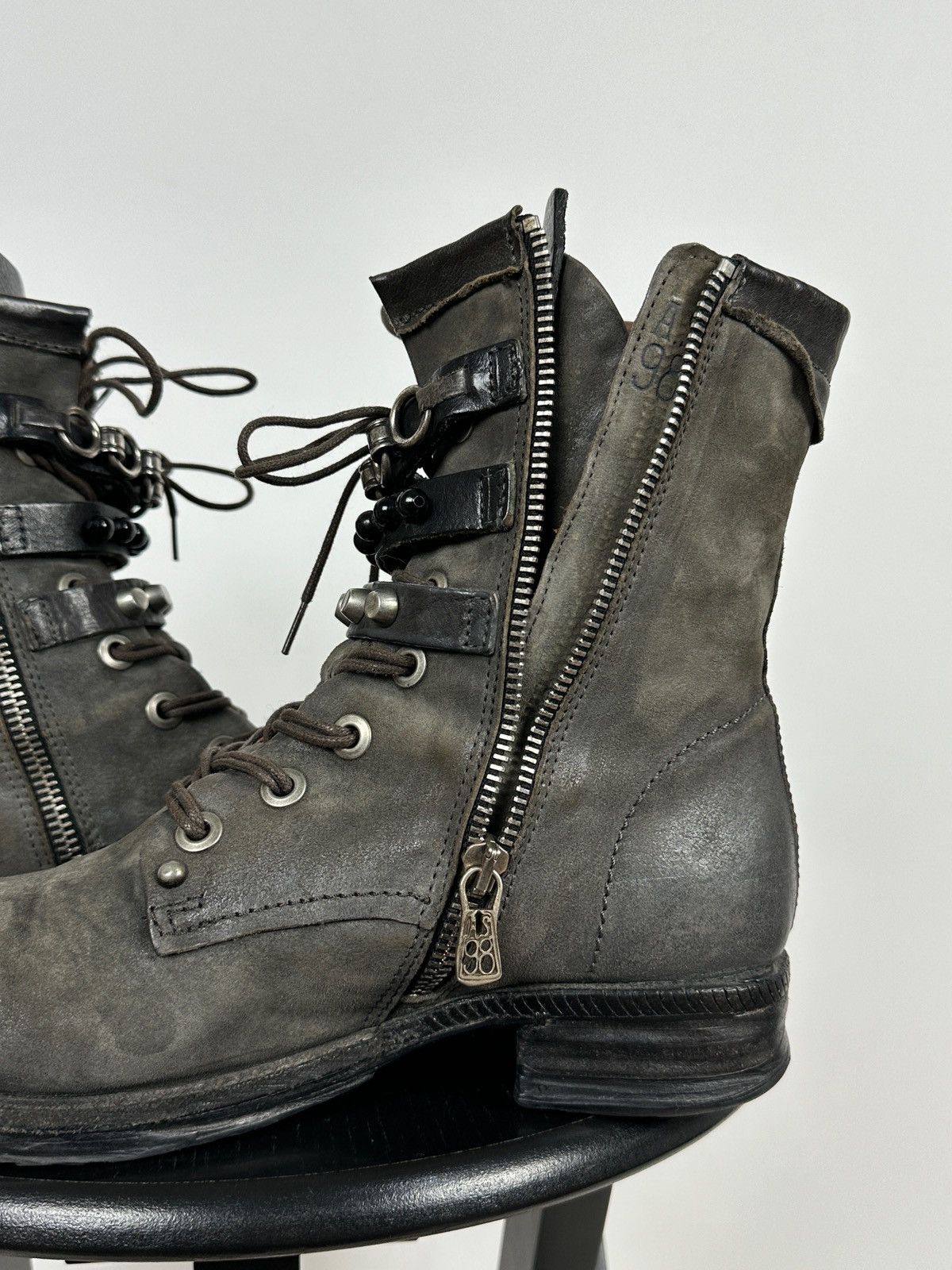 A.S.98 A.S.98. Airstep Grey Leather Biker Ankle Boots Size US 8 / IT 38 - 21 Thumbnail