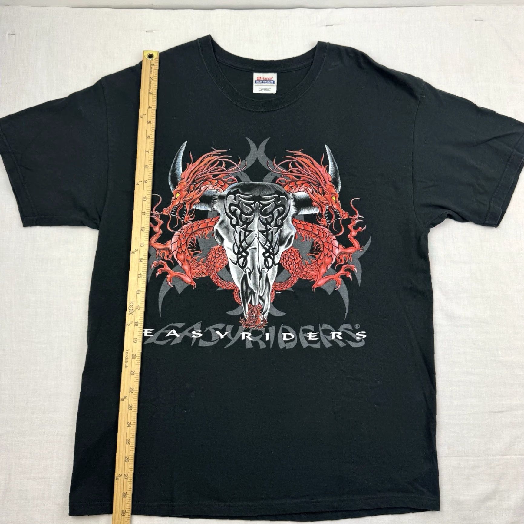 Hanes VINTAGE Hanes T-Shirt Men Adult Large Black Bull Skull Dragons Biker Y2K Punk 90s Easy Riders Shirt Gender: Mens Size US L / EU 52-54 / 3 - 4 Thumbnail
