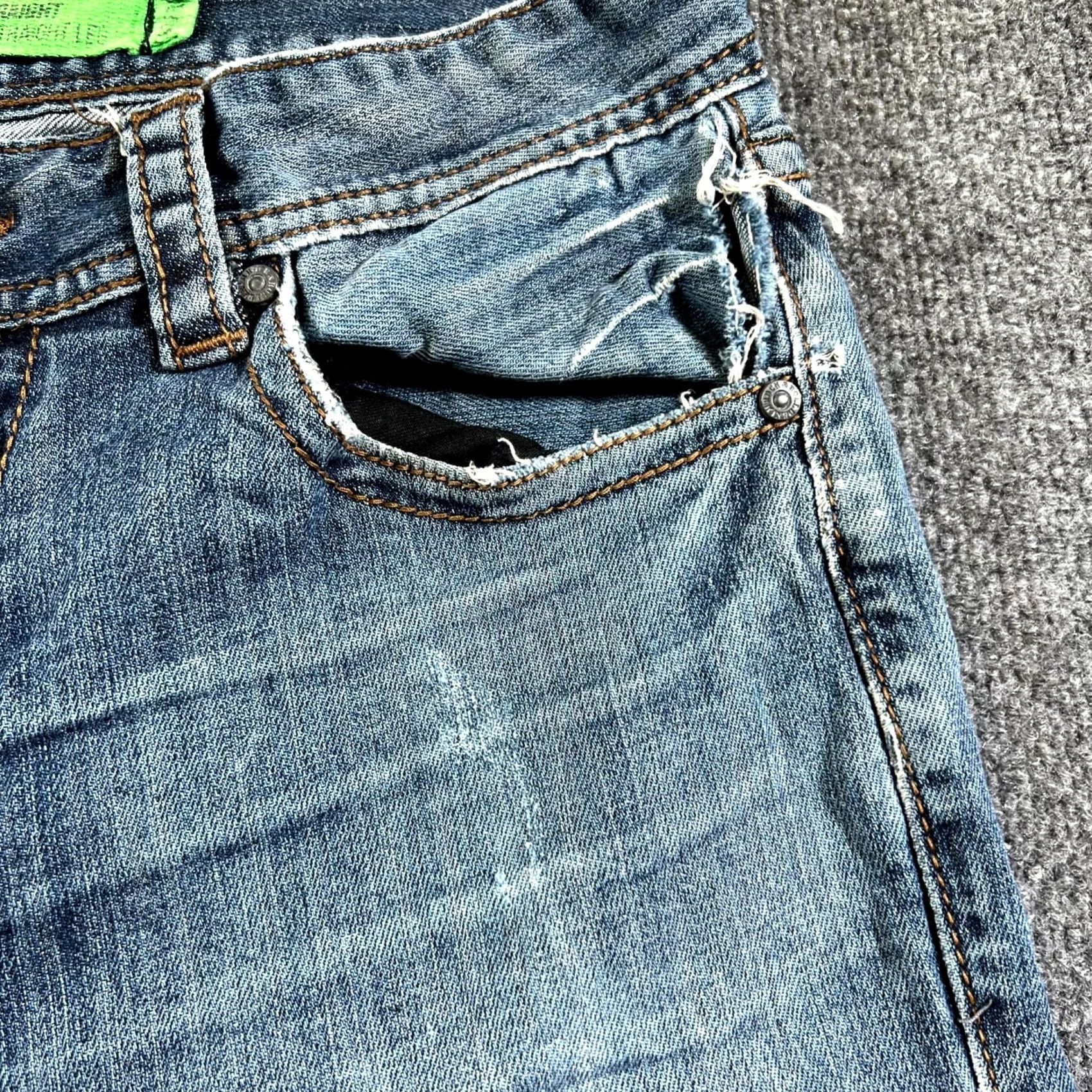 Denime Rock & Roll Cowboy Jeans Mens 32x34 Blue Denim Stretch Regular Fit Straight Leg Jeans Size US 32 / EU 48 - 3 Thumbnail