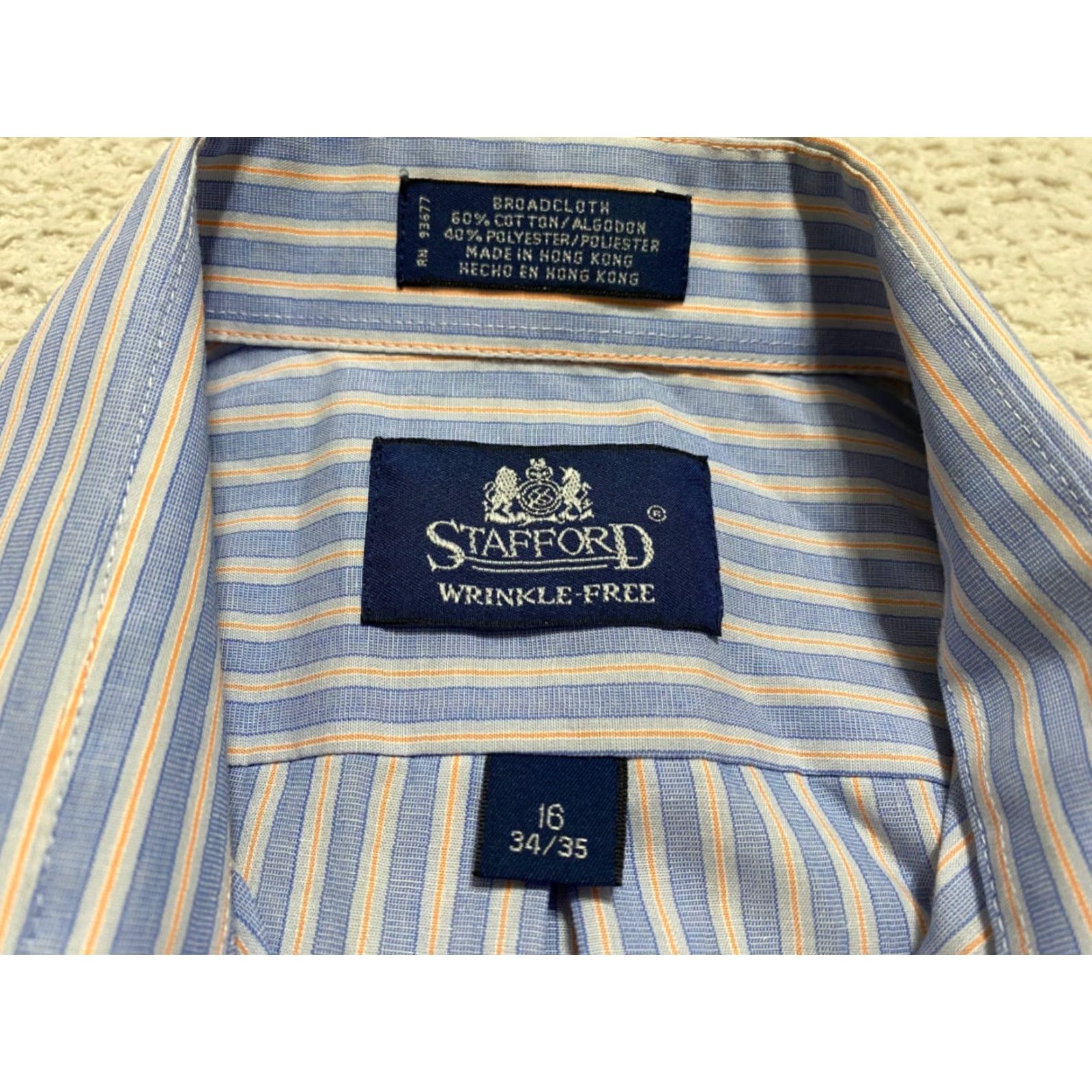 Stafford Stafford Shirt Blue Striped Long Sleeve Button-Front 16 Mens Adult 2010s? Size US L / EU 52-54 / 3 - 5 Thumbnail