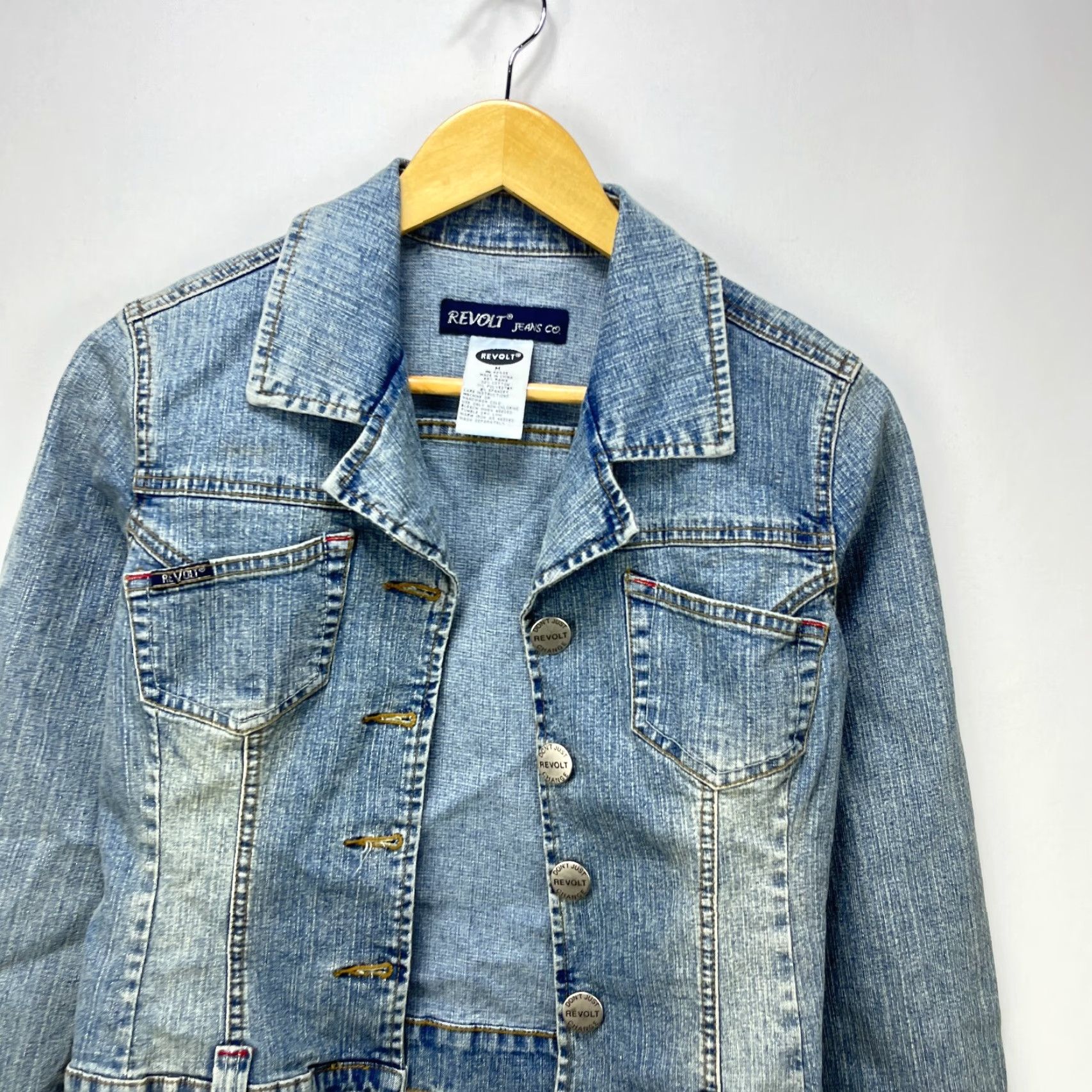 Denime VINTAGE Revolt Jeans Denim Jacket Denim Jacket Womens M Blue Cropped Style 90s? Size 32" / US 10 / IT 46 - 3 Thumbnail