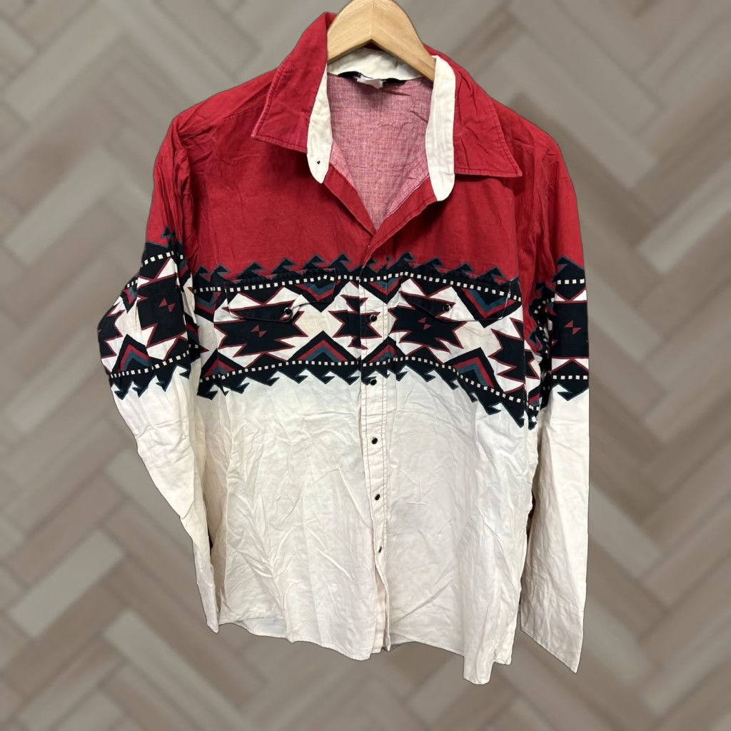 Brooks VINTAGE Brooks & Dunn Shirt Mens 17 x 35 Western Red White Pearl Snap T28 Geometric Long Sleeve Button-Up 17 Red Mens Size US XL / EU 56 / 4 - 1 Thumbnail