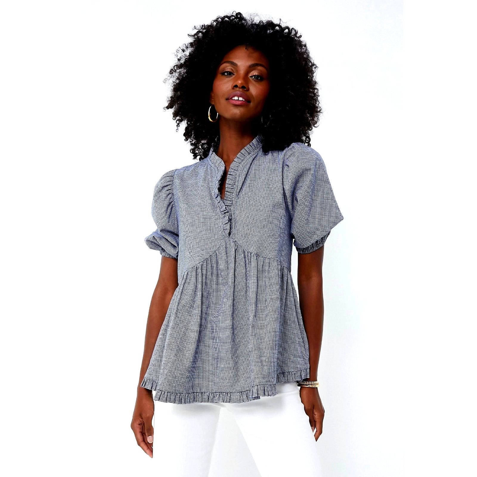 Other Harshman Houndstooth Aiya Blouse Navy Puffed Sleeve size S Size S / US 4 / IT 40 - 2 Thumbnail