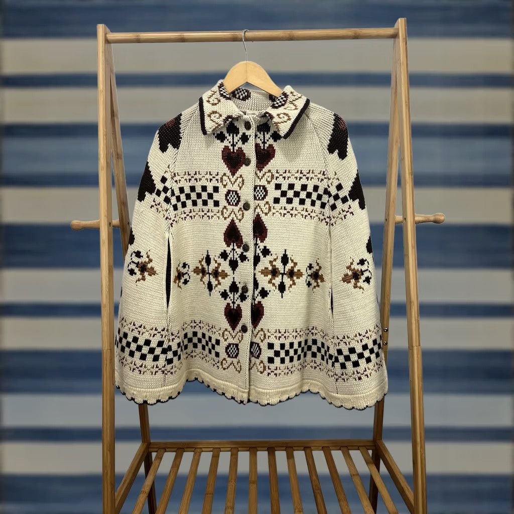 Vintage VTG 70s Sturbridge Cape Sweater Women's Knit Cloak Hearts Boho S-M Shirt Womens Sweater Beige 70s Cape Boho Sturbridge Hearts Vintage S-M Size M / US 6-8 / IT 42-44 - 1 Thumbnail