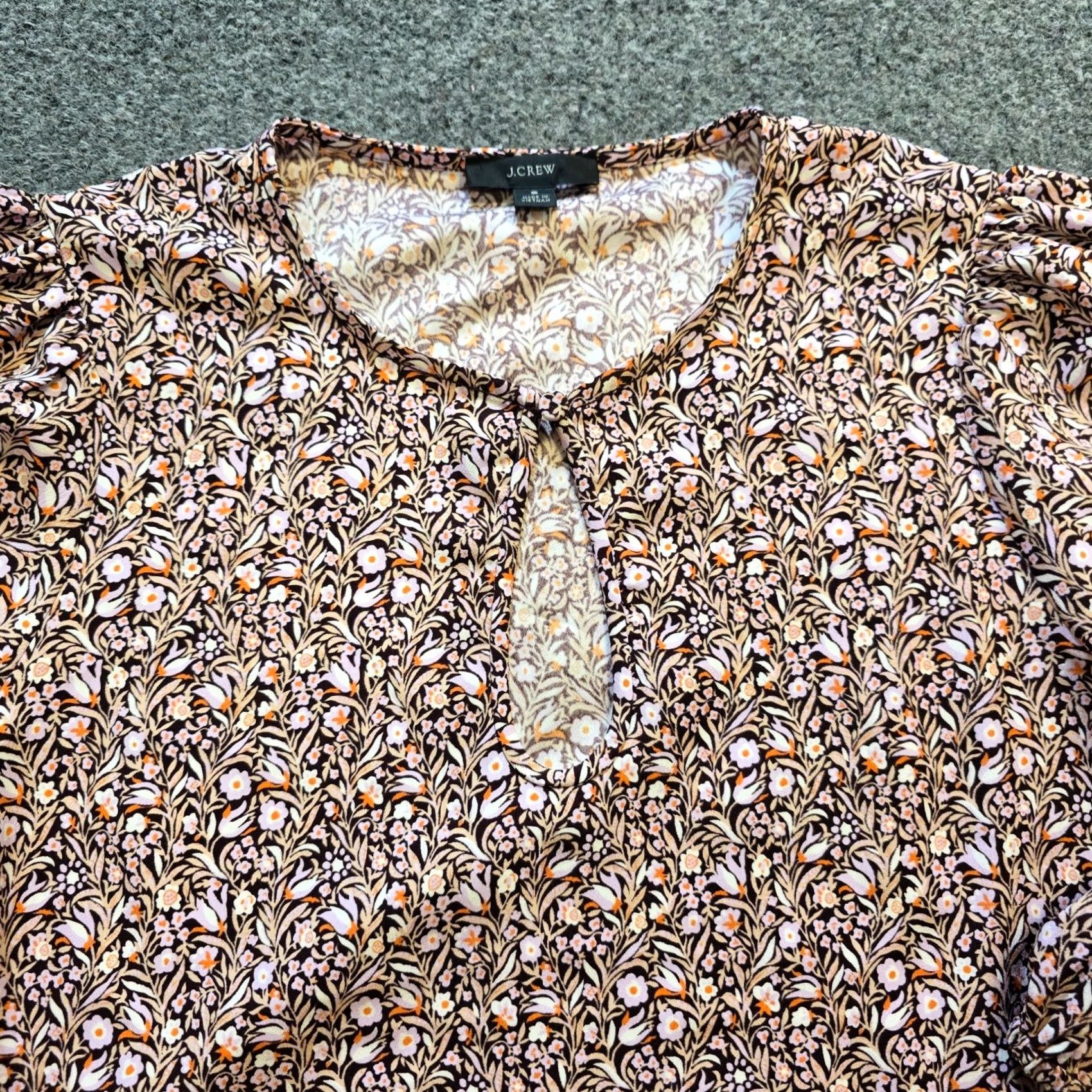 J.Crew J.CREW Blouse Womens Size S Brown Pink Floral Keyhole Long Sleeve Casual Career Shirt Size S / US 4 / IT 40 - 2 Thumbnail