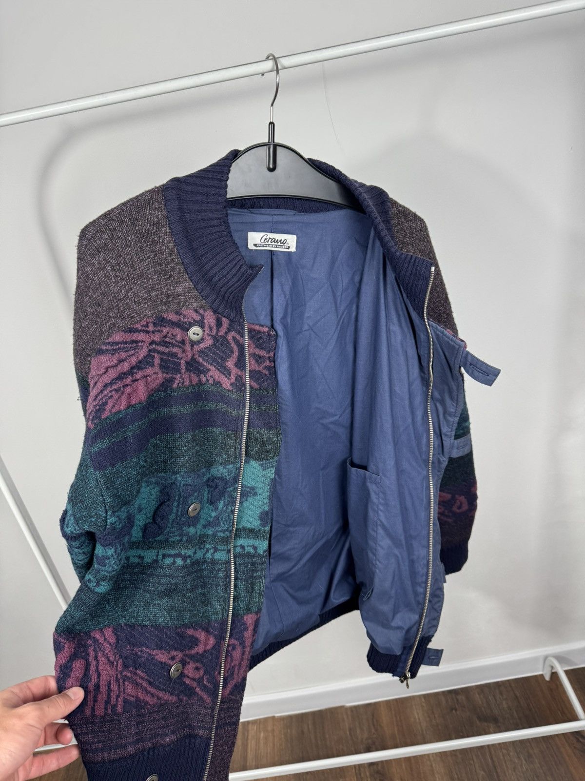 Other Vintage Abstract Pattern Knit Bomber Jacket Wool Blend 50 Size US XL / EU 56 / 4 - 10 Thumbnail