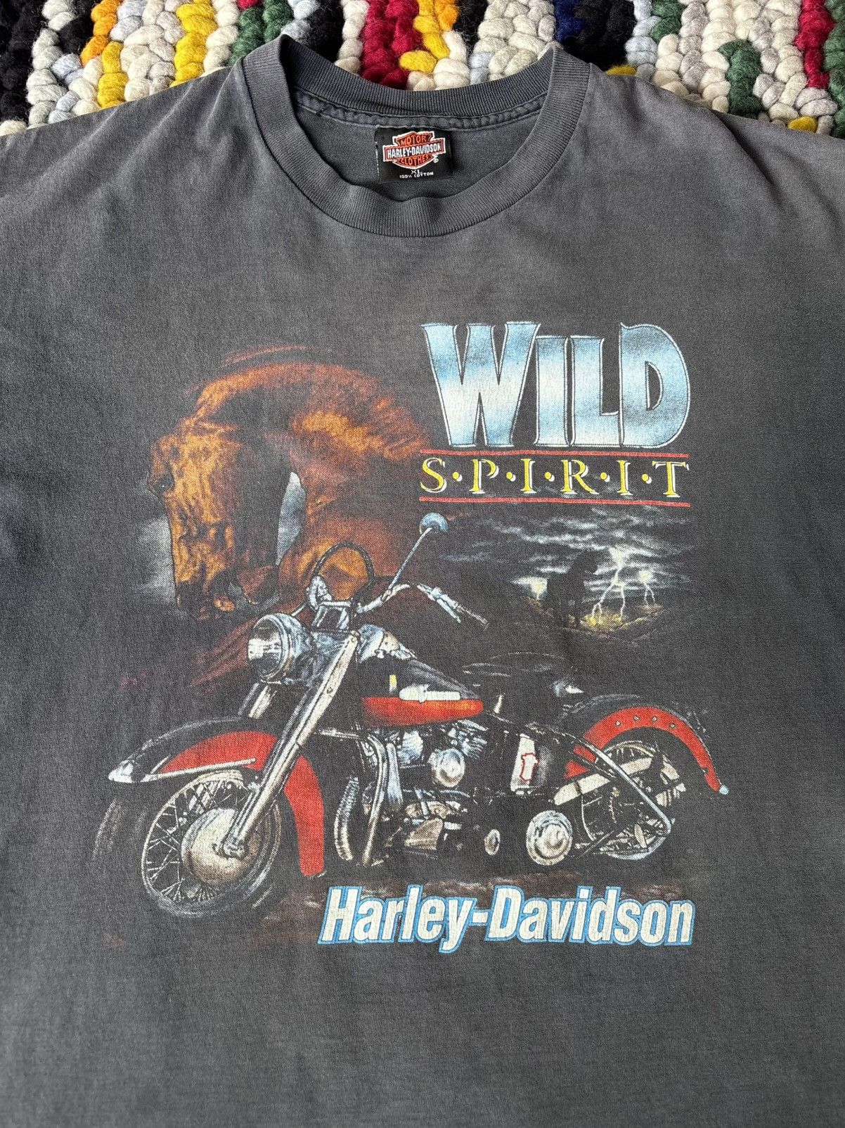 Harley Davidson × Vintage Vintage Harley Davidson Wild Spirit Faded Tee Shirt Size US XL / EU 56 / 4 - 2 Thumbnail
