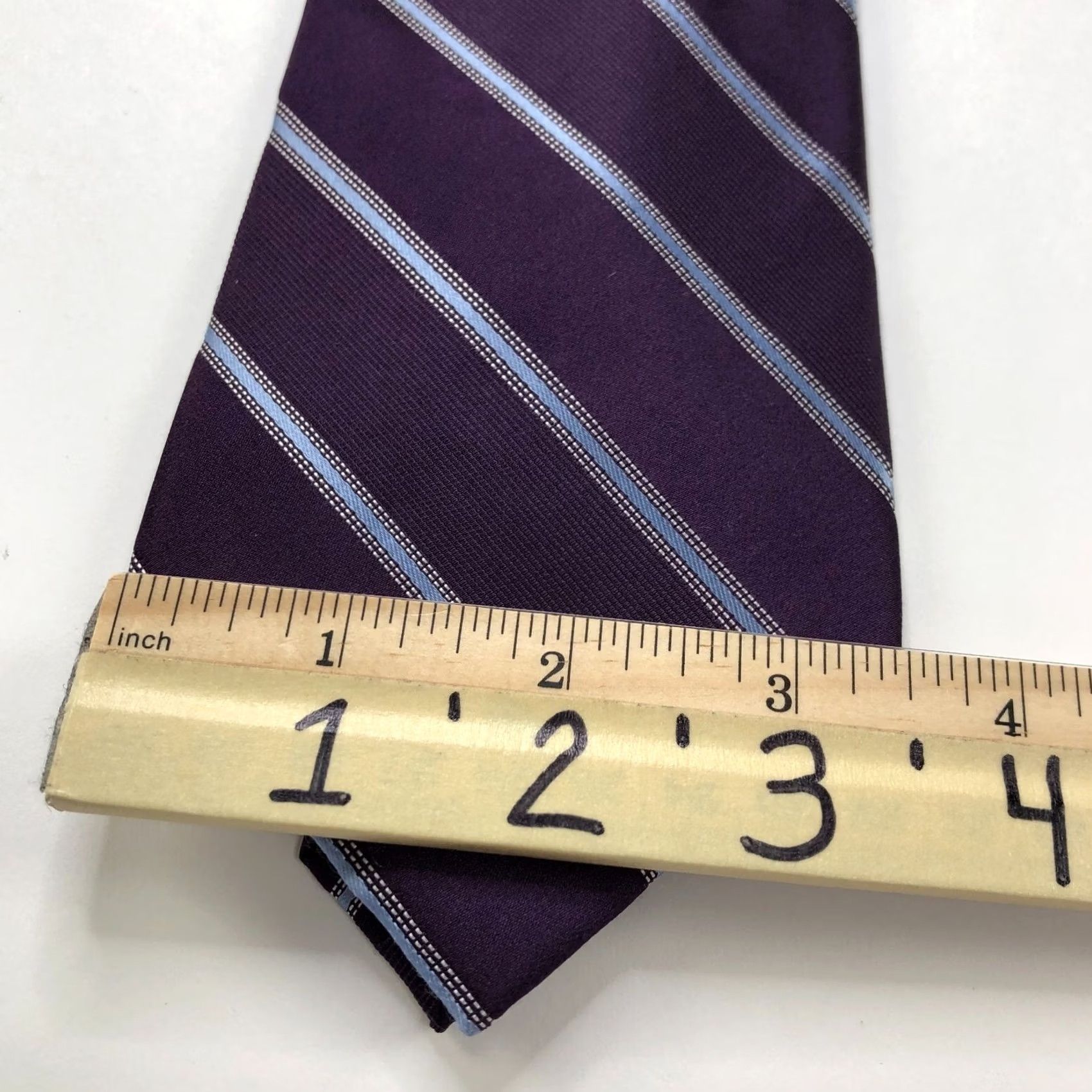 Jones New York VINTAGE Jones New York Men Silk Necktie Striped 3.5-in/57-in Purple Tie 57 Inches Mens Designer Adjustable Size ONE SIZE - 4 Thumbnail