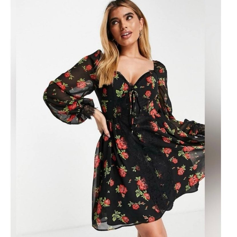 Asos ASOS DESIGN Rose Floral Lace Skater Mini Dress - US 2 | Grailed