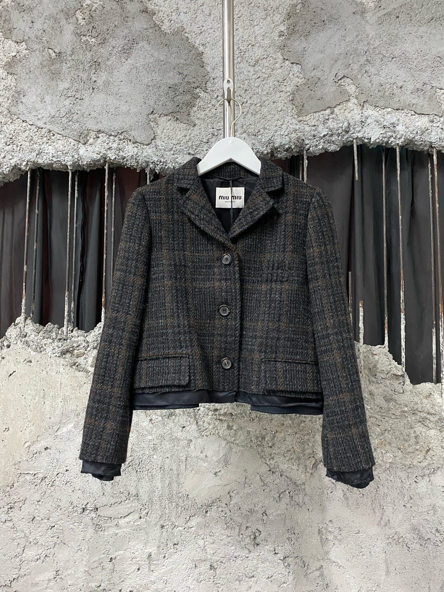 Miu Miu Miu Miu Formal Plaid Gray Jacket S Women Size S / US 4 / IT 40 - 1 Thumbnail