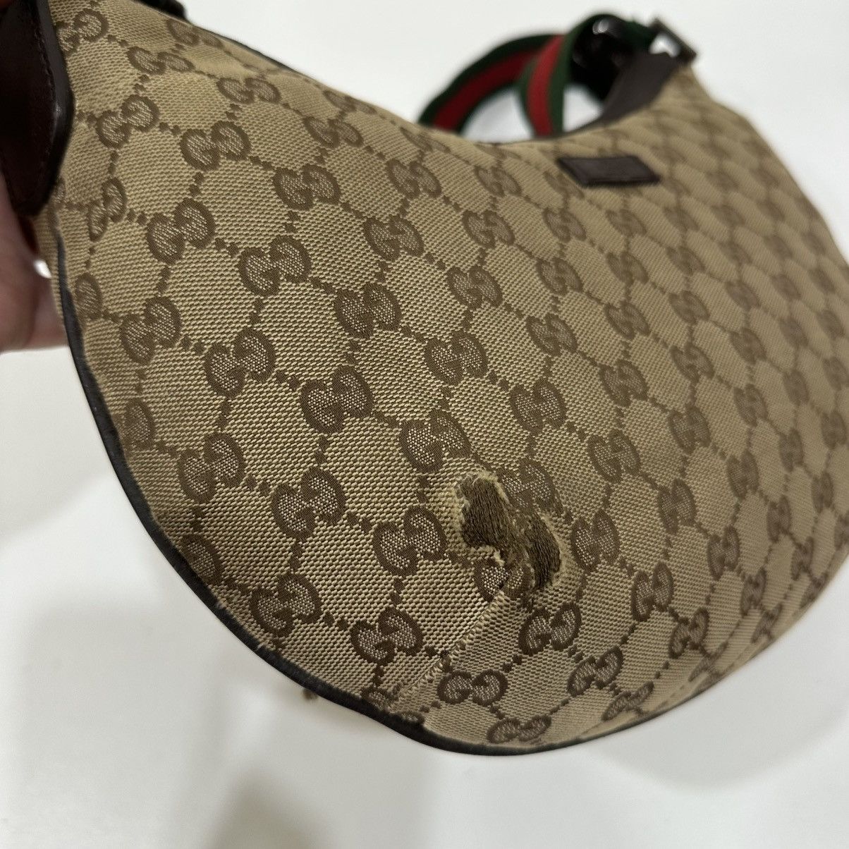Gucci GUCCI GG MONOGRAM CANVAS WEB HALF MOON CROSSBODY BAG 16 Size ONE SIZE - 8 Thumbnail