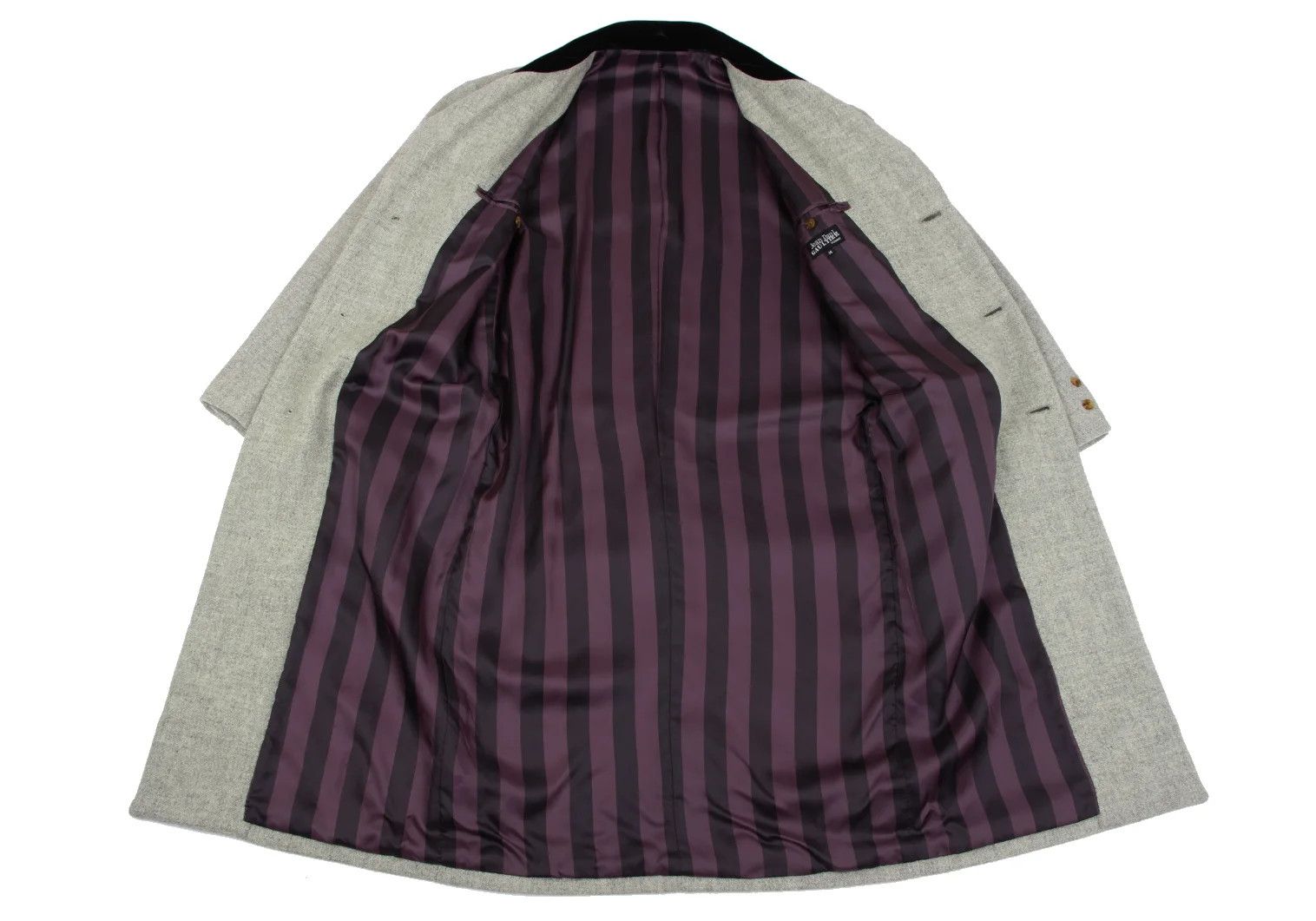 Jean Paul Gaultier Wool Stripe Velour Long Coat in Gray and Black, Size M Size US M / EU 48-50 / 2 - 10 Thumbnail