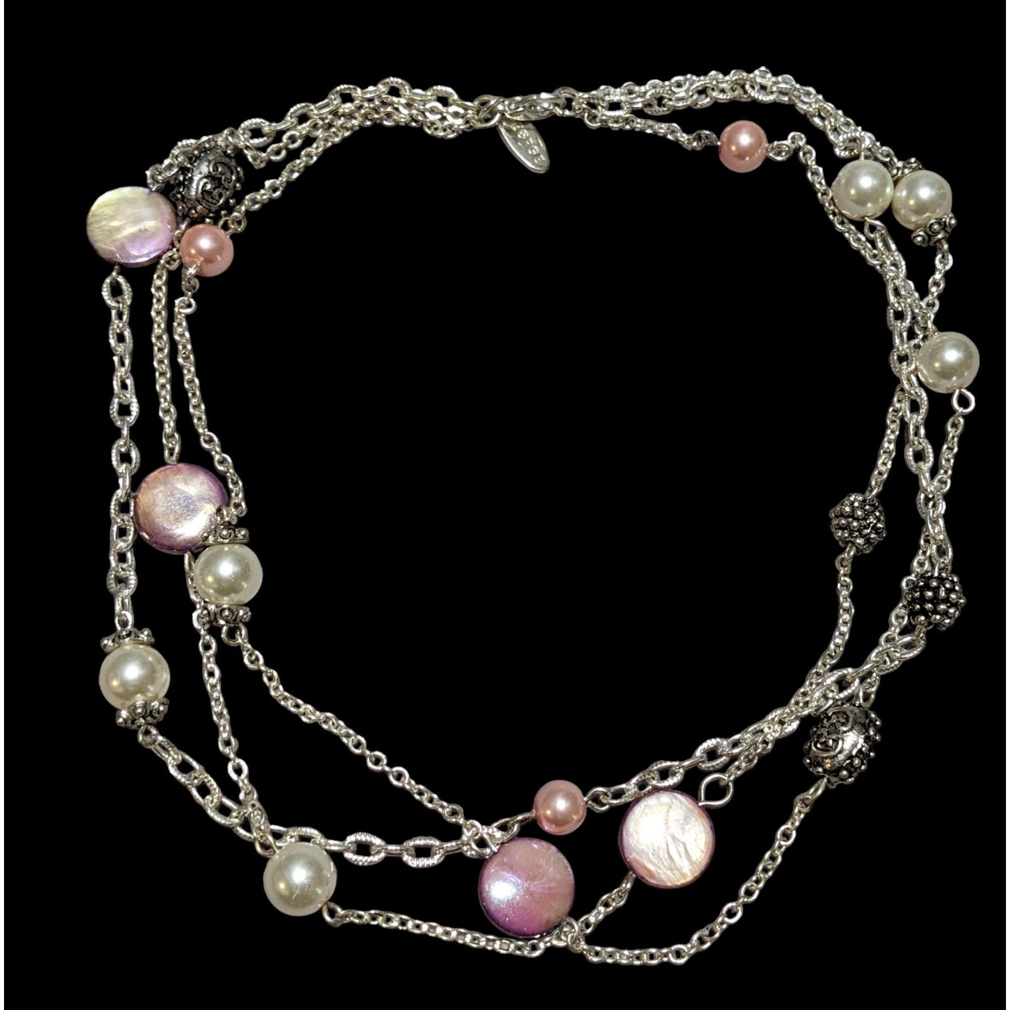 George George Silver Necklace With Pink & White Beads Size ONE SIZE - 1 Thumbnail