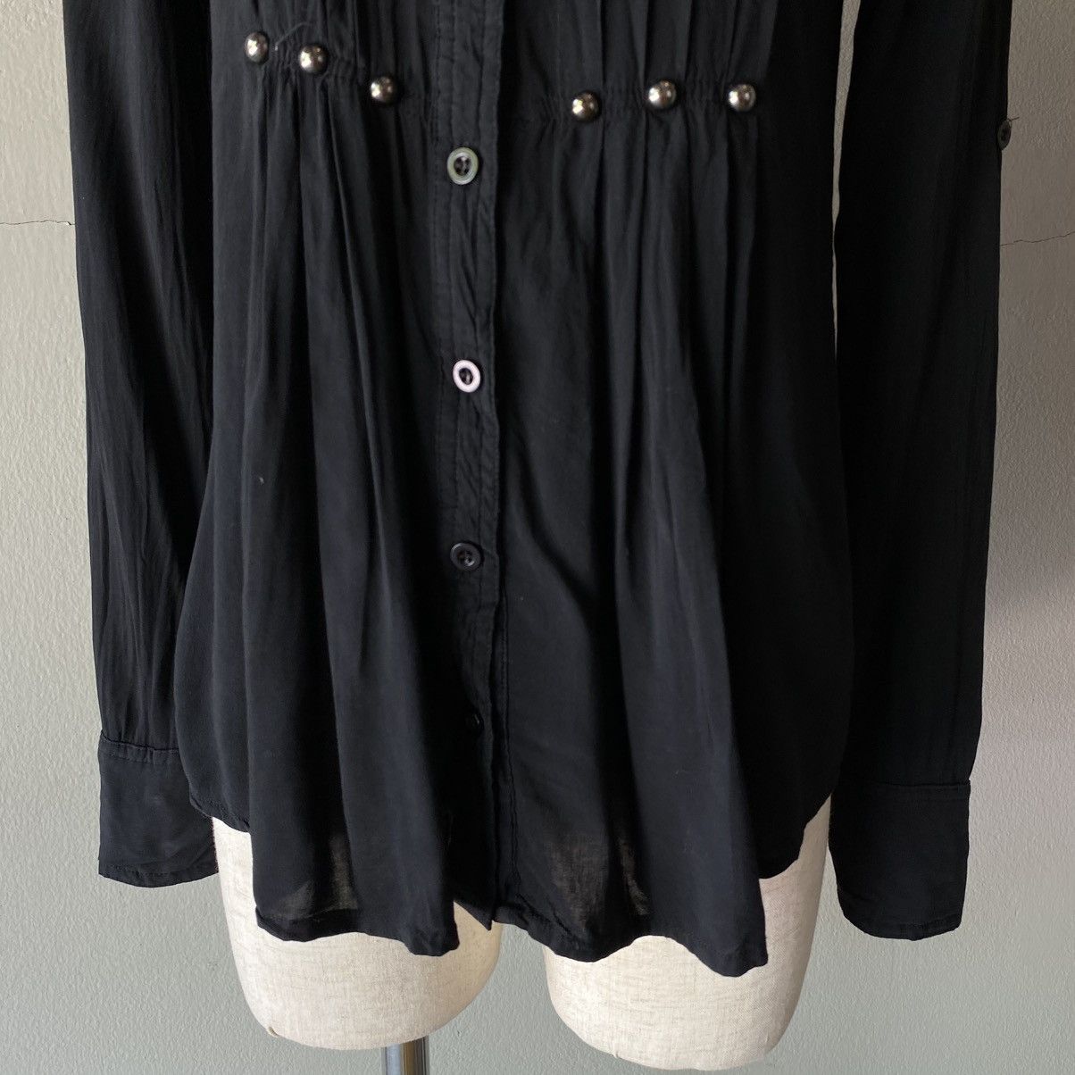 Japanese Brand GHOST OF HARLEM Punk Y2K Black Pleated Pearl Button Shirt Size S / US 4 / IT 40 - 16 Thumbnail