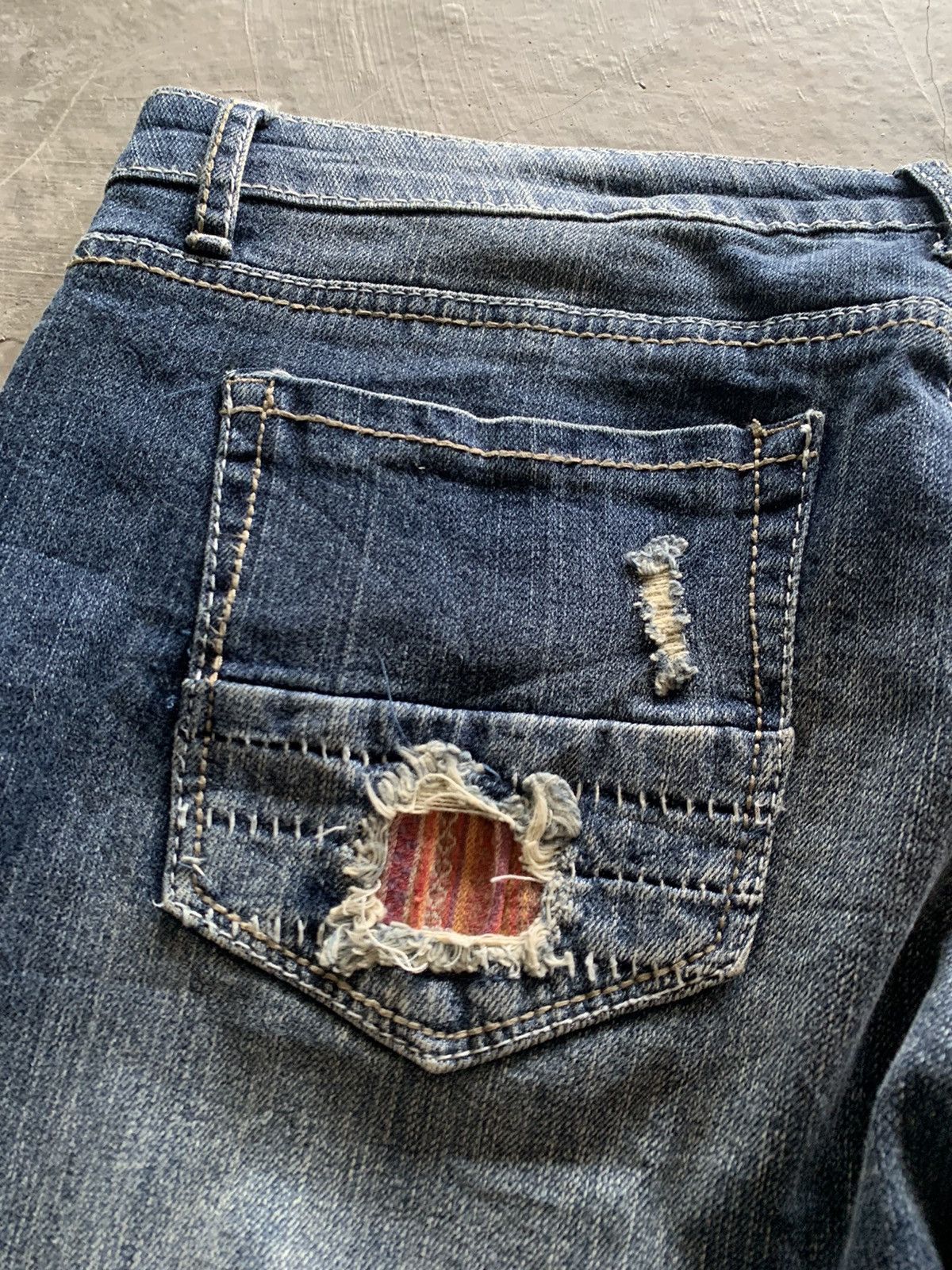 flare japanese patchwork jeans floral lace backpocket