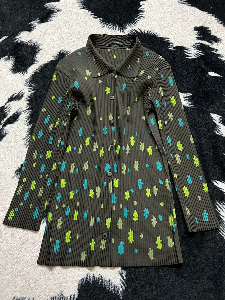 Issey Miyake issey miyake size：3 Olive green pleated cardigan top 2506- Size XXS / US 00 / IT 34 - 2 Thumbnail