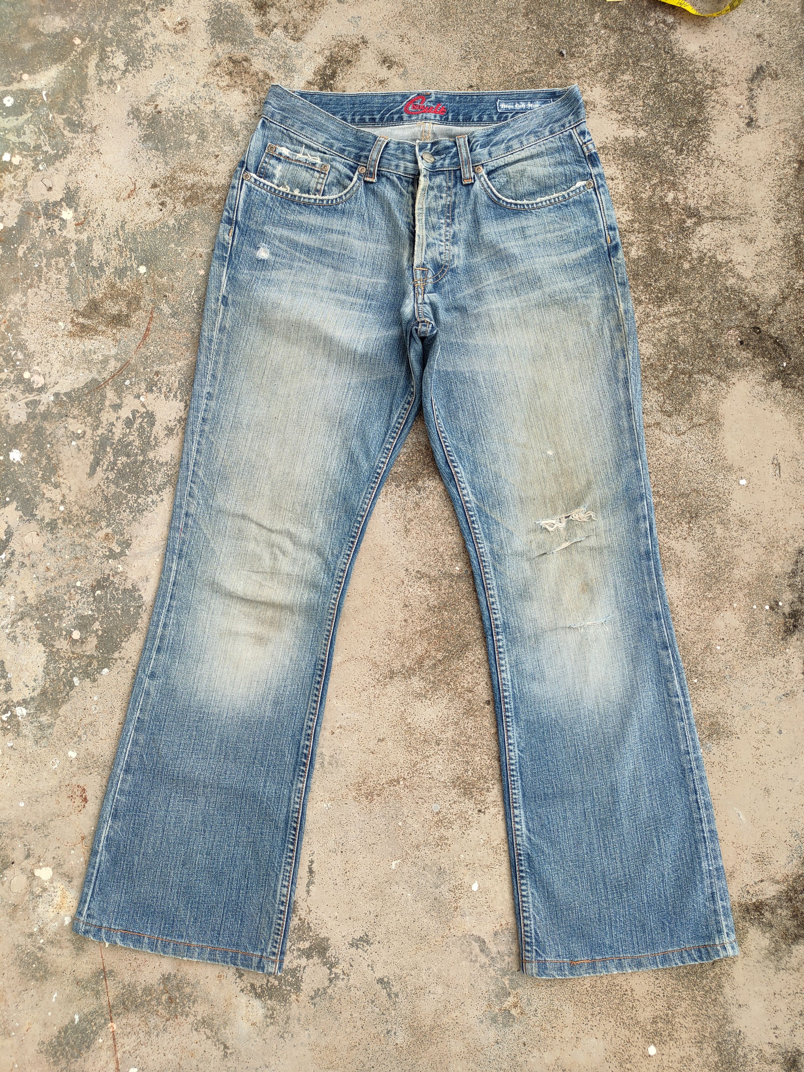Japanese Brand W31 vtg blue cult flare button fly denim jeans pants Size US 31 - 1 Thumbnail