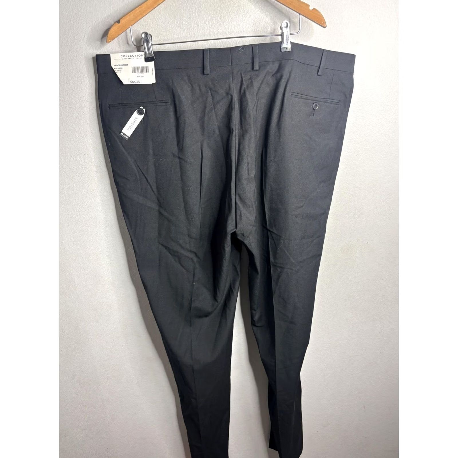 Vintage VINTAGE? No. Collection by Michael Strahan Dress Pants Mens 44x35 Black Wool Stretch Pants Straight Front Classic Fit 44W 35L Black Mens Size US 44 / EU 60 - 2 Thumbnail