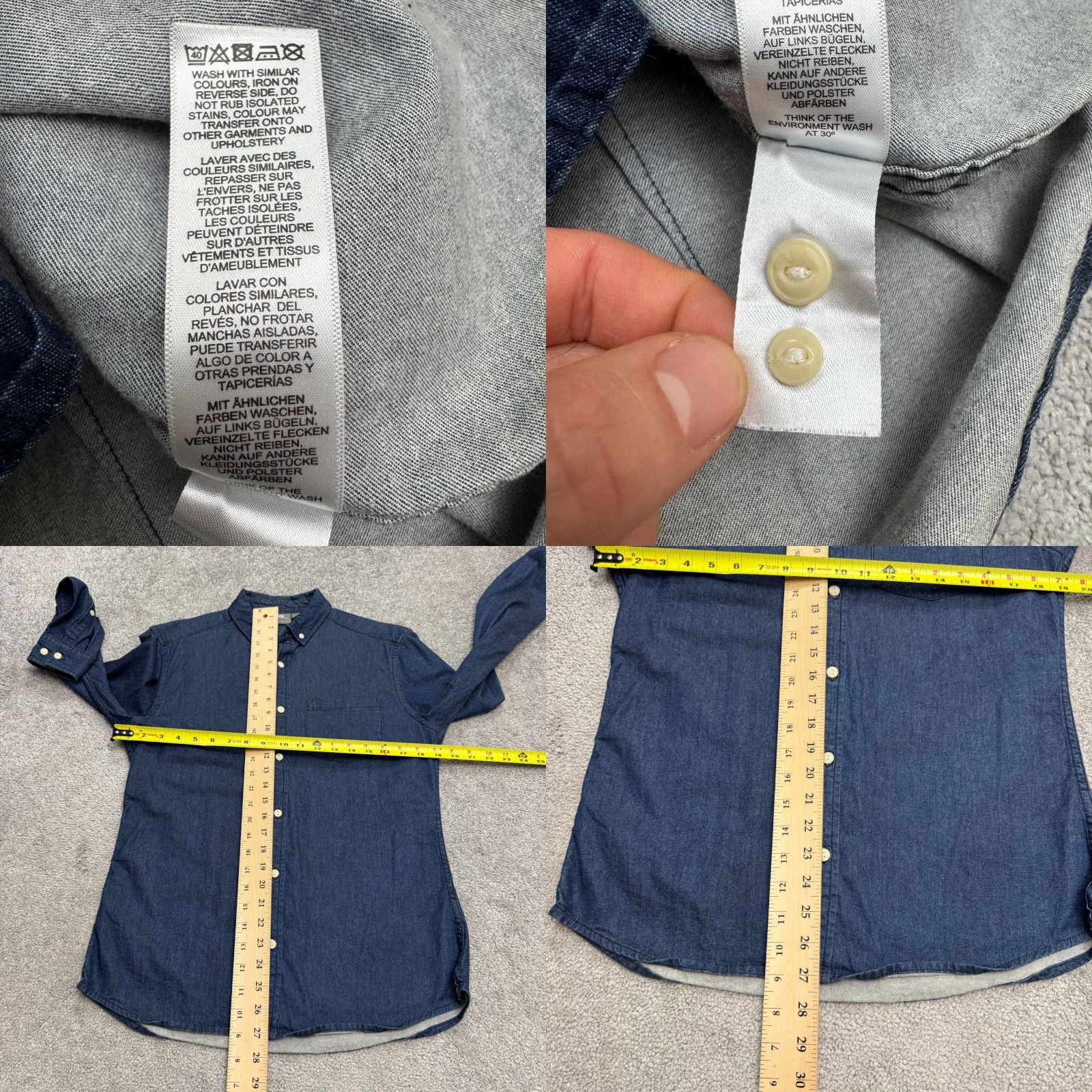 Asos ASOS Denim Button-Down Shirt Mens Small Blue Long Sleeve Cotton Casual Shirt Size US S / EU 44-46 / 1 - 8 Thumbnail