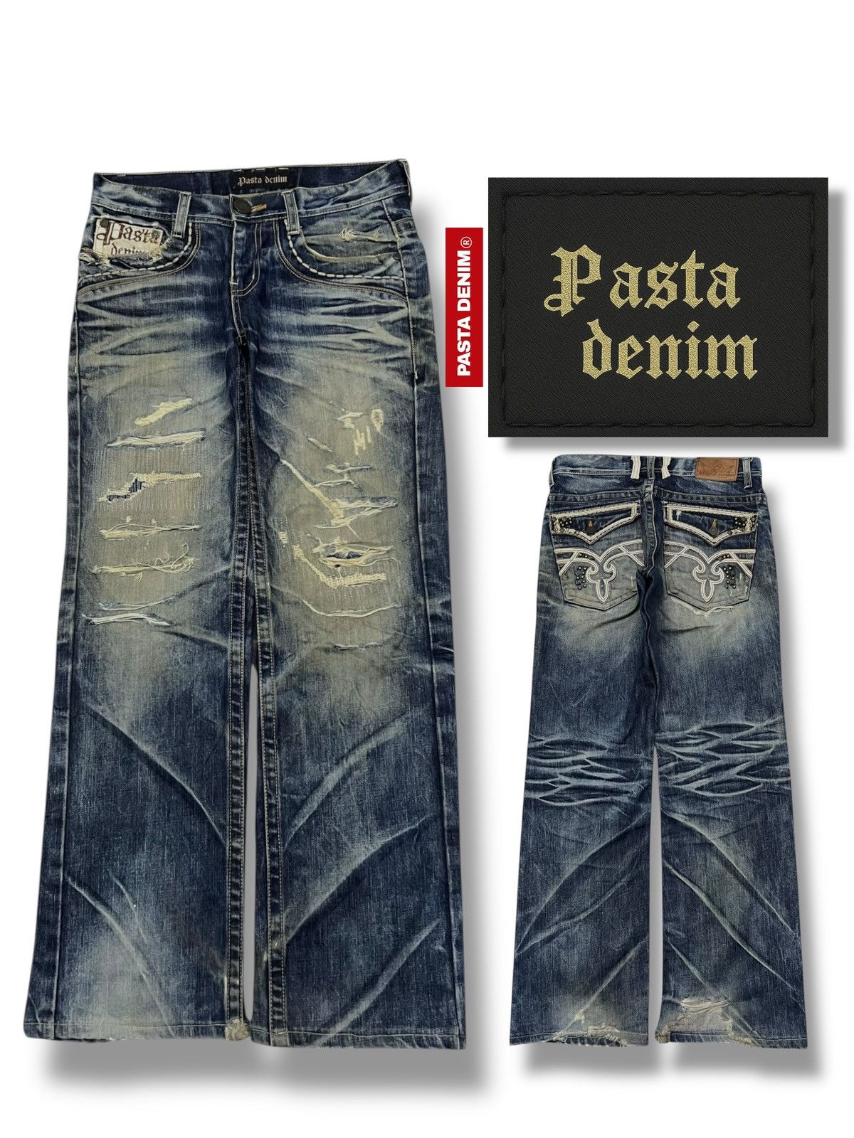 If Six Was Nine Loose Vintage Pasta Denim - Whiskering Mud Wash Jeans Size US 32 / EU 48 - 1 Thumbnail