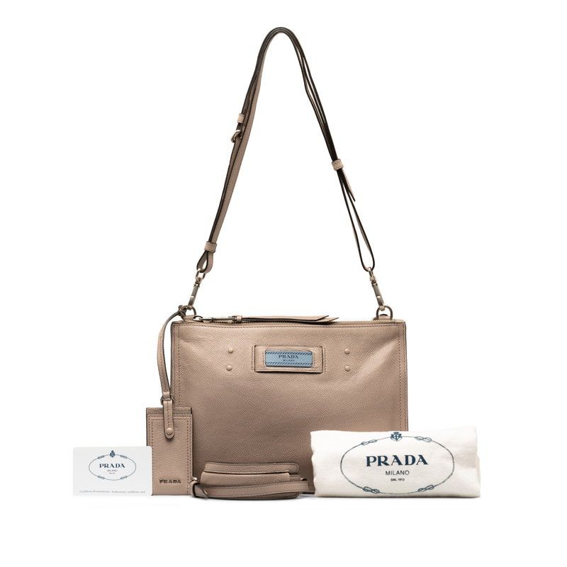 image of Prada Glace Calf Etiquette Crossbody Bag in Grey, Women's