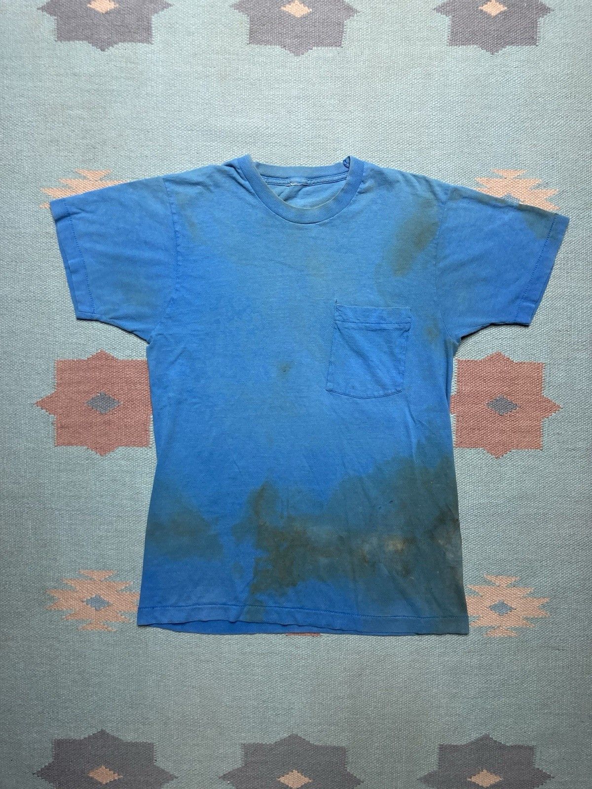 Vintage 80s pocket t shirt blank light blue distressed grunge medium Size US M / EU 48-50 / 2 - 1 Thumbnail