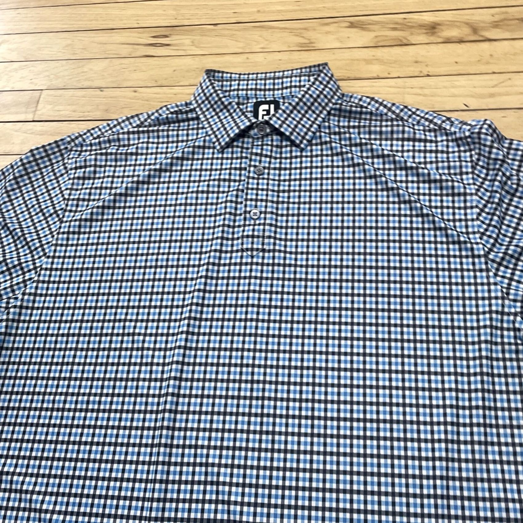 Footjoy FootJoy Polo Shirt Men L Blue Black Check Plaid Preppy Golf Jersey Stretch FJ L Size US L / EU 52-54 / 3 - 3 Thumbnail