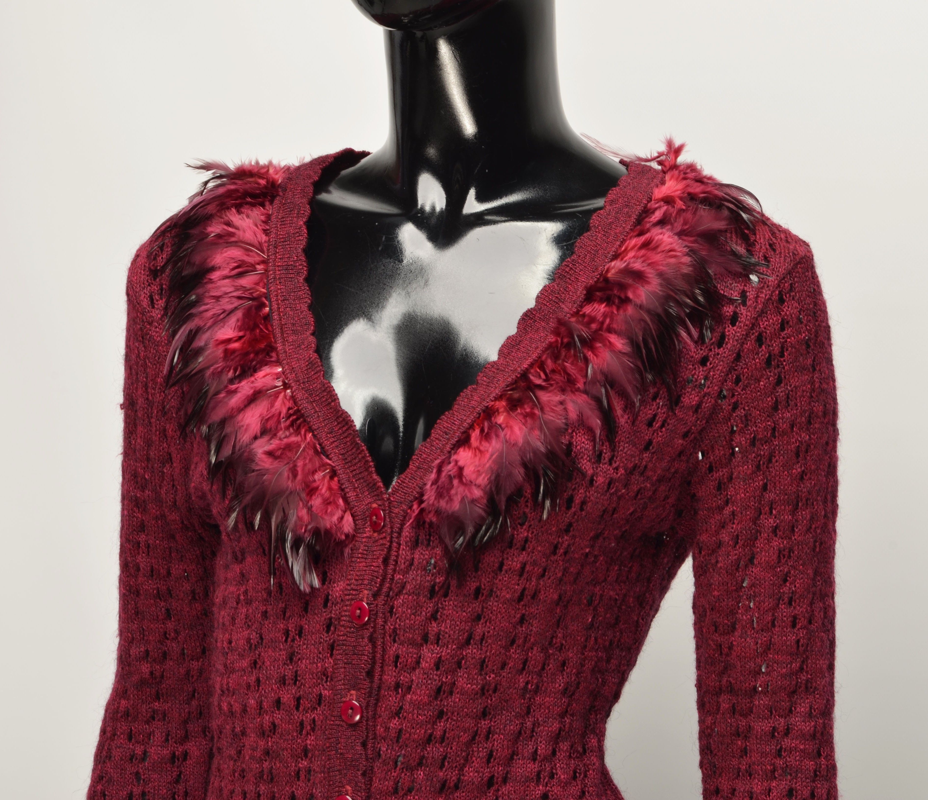 Vintage Vintage Jane Norman Y2K Feather Trim Sheer Knit Cardigan Size S / US 4 / IT 40 - 2 Thumbnail