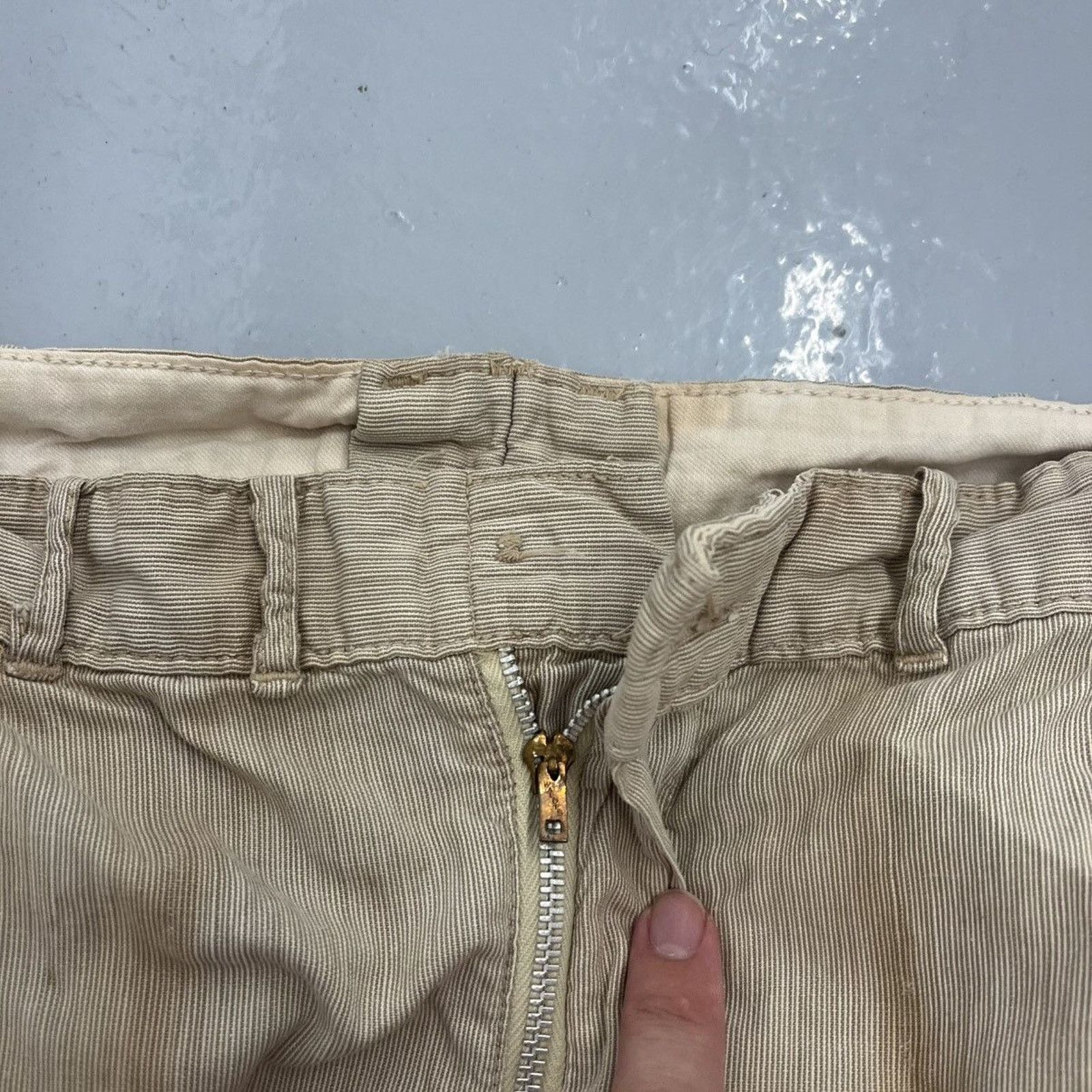 Other Vintage 50s Tom Long Tan Striped Cotton Trousers 29x32 Size US 29 - 3 Thumbnail