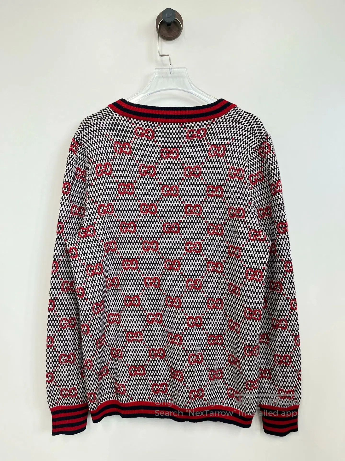 Gucci Guicci Red Double G Full-Print V-Neck Wool Knit Open Cardi Size US M / EU 48-50 / 2 - 2 Thumbnail