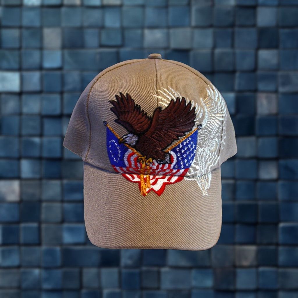 Vintage USA American Flag Eagle Baseball Cap Adjustable Beige Unisex Size ONE SIZE - 1 Thumbnail