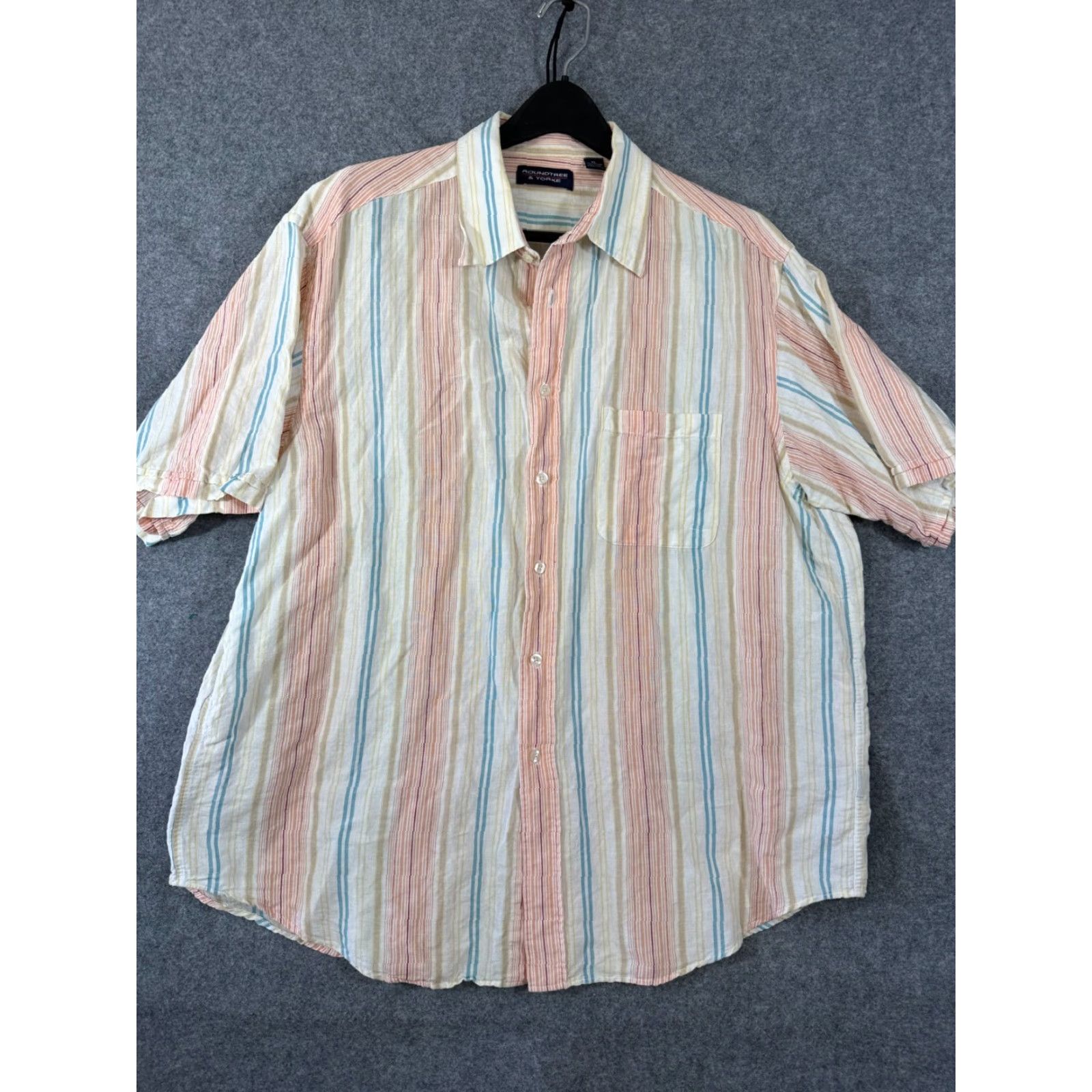 Roundtree & Yorke Roundtree & Yorke Shirt Mens XL Multicolor Striped Linen Blend Short Sleeve Beach Button Front Size US XL / EU 56 / 4 - 3 Thumbnail