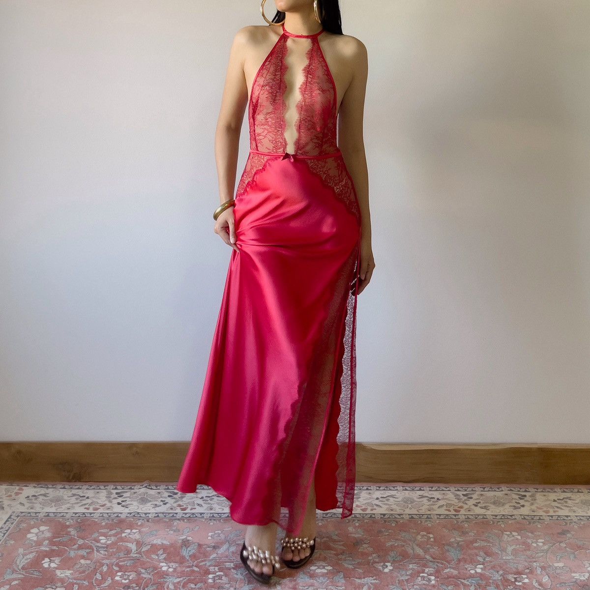 Victoria's Secret VS Red Satin & Lace Slip Gown (XS-S) Size S / US 4 / IT 40 - 5 Thumbnail