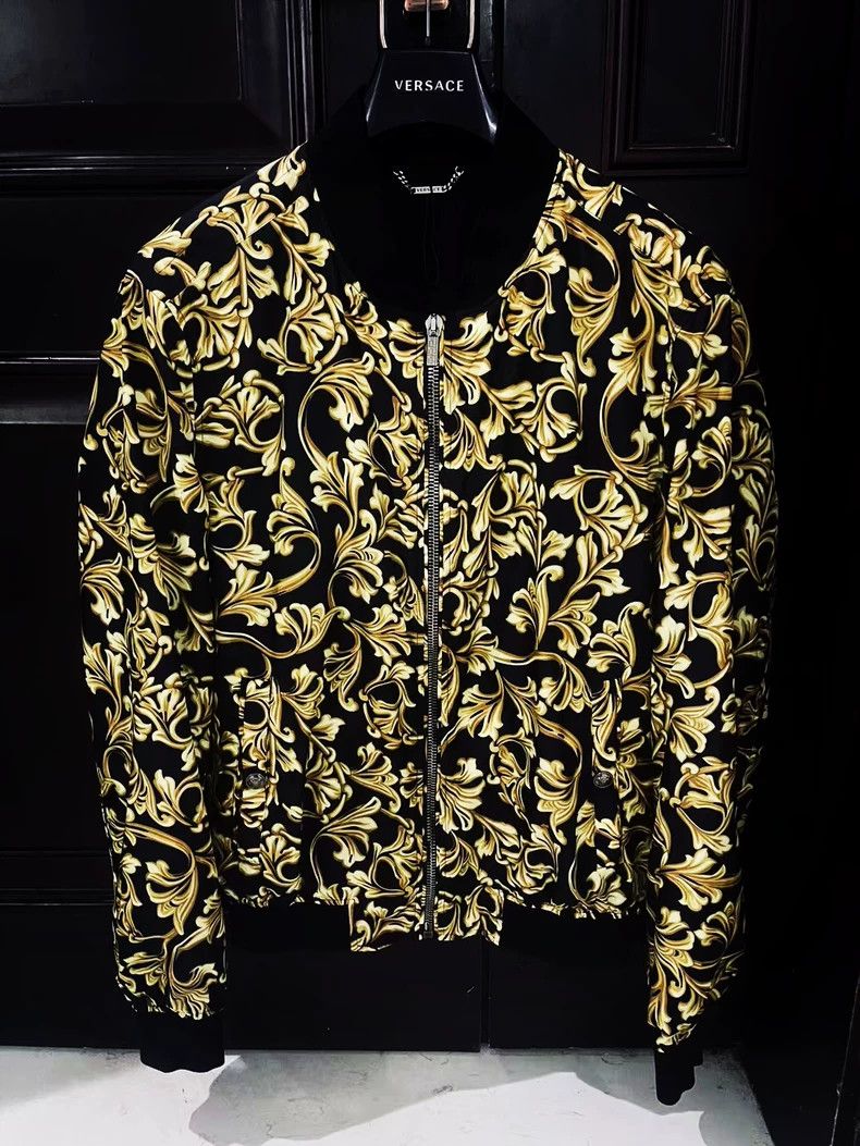 Versace Versace Jacket Black Gold Baroque Print Men's Bomber Jacke Size US XXL / EU 58 / 5 - 1 Thumbnail
