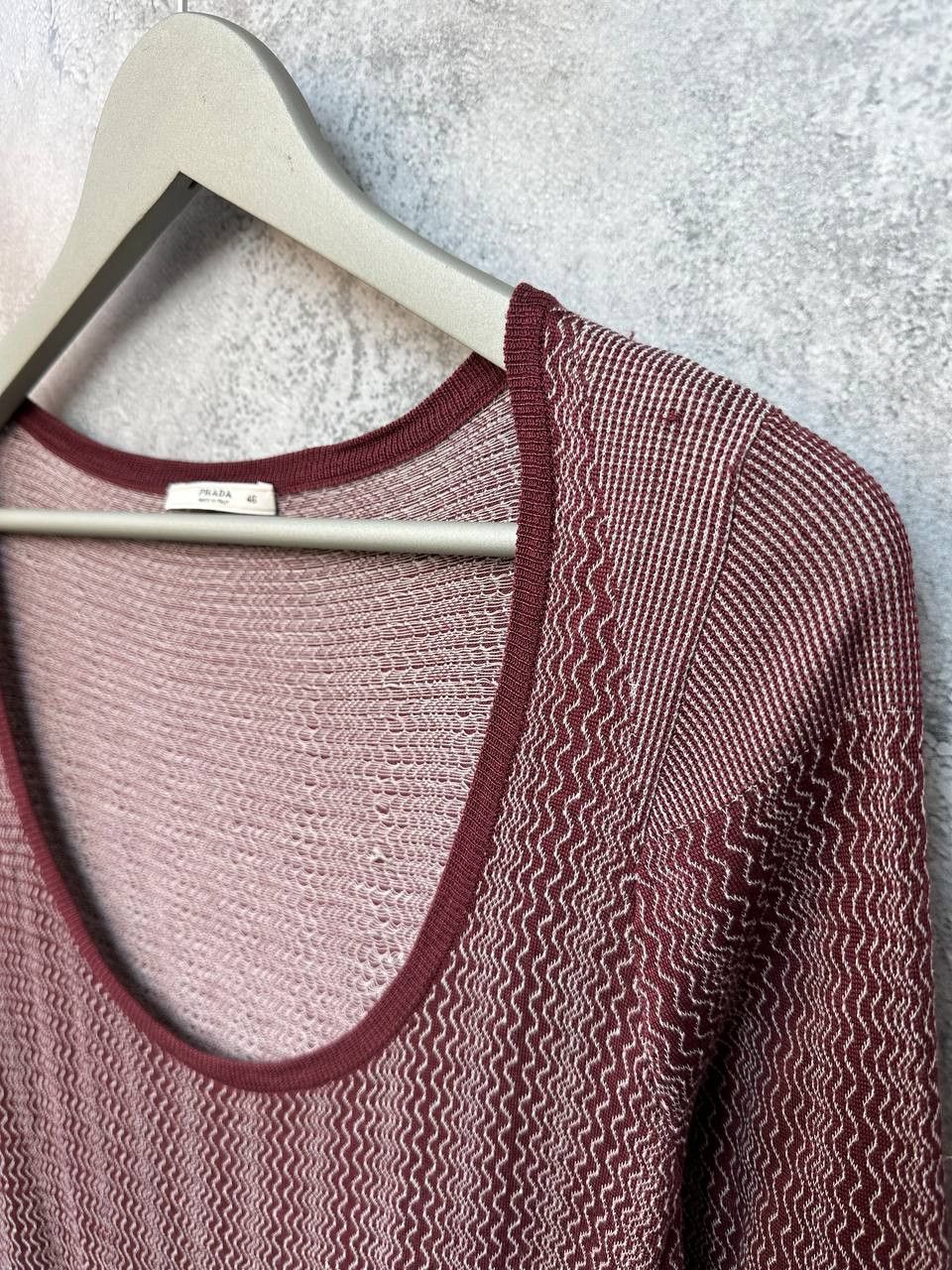 Prada Prada Knit Sheer Maxi Dress Burgundy Zigzag Pattern Italy Size L / US 10 / IT 46 - 7 Thumbnail