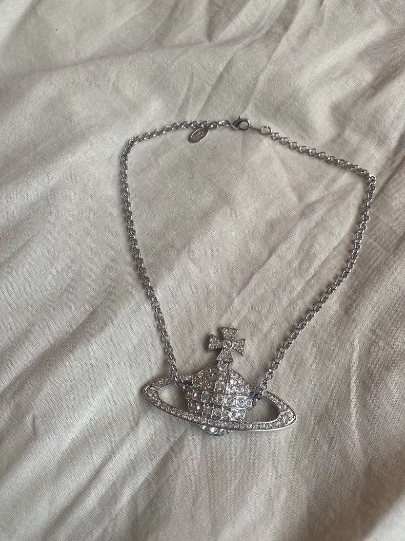 Vivienne Westwood Vivienne Westwood Large Saturn Diamond-studded Necklace Size ONE SIZE - 1 Thumbnail
