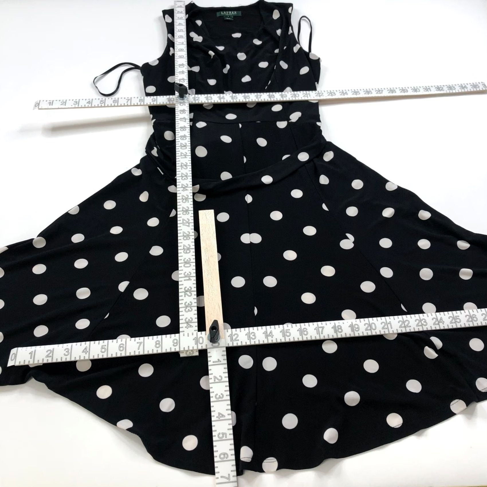 Ralph Lauren Lauren Ralph Lauren A-Line Dress Women 8 Black Polka Dot Sleeveless Knee Length Casual Pullover Knit Polyester Spandex Size M / US 6-8 / IT 42-44 - 5 Thumbnail