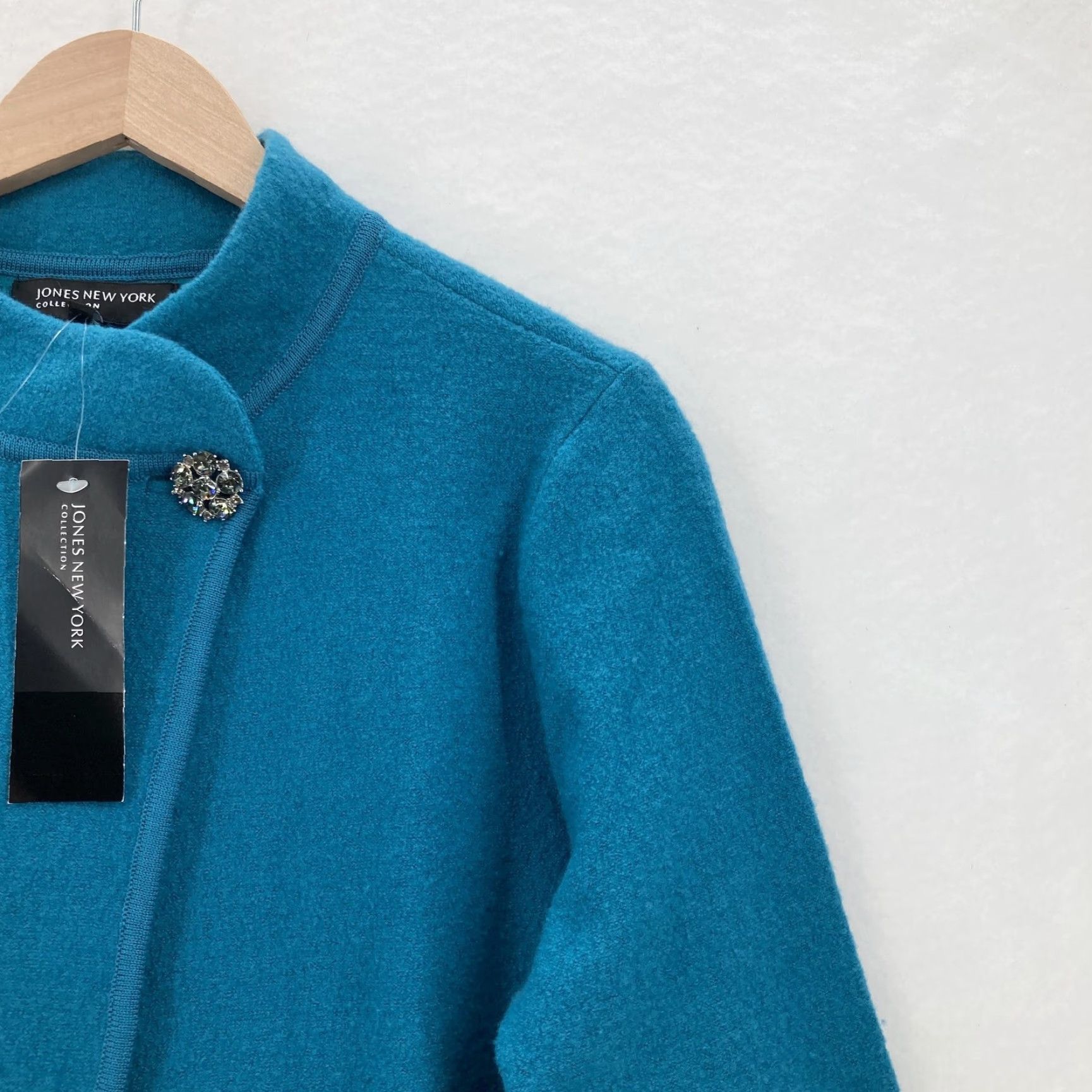 Jones New York Jones New York Coat Womens Large Collarless Jewel Button Wool Blend Blue NWT Fashion Jacket Mid-Length Size L / US 10 / IT 46 - 2 Thumbnail