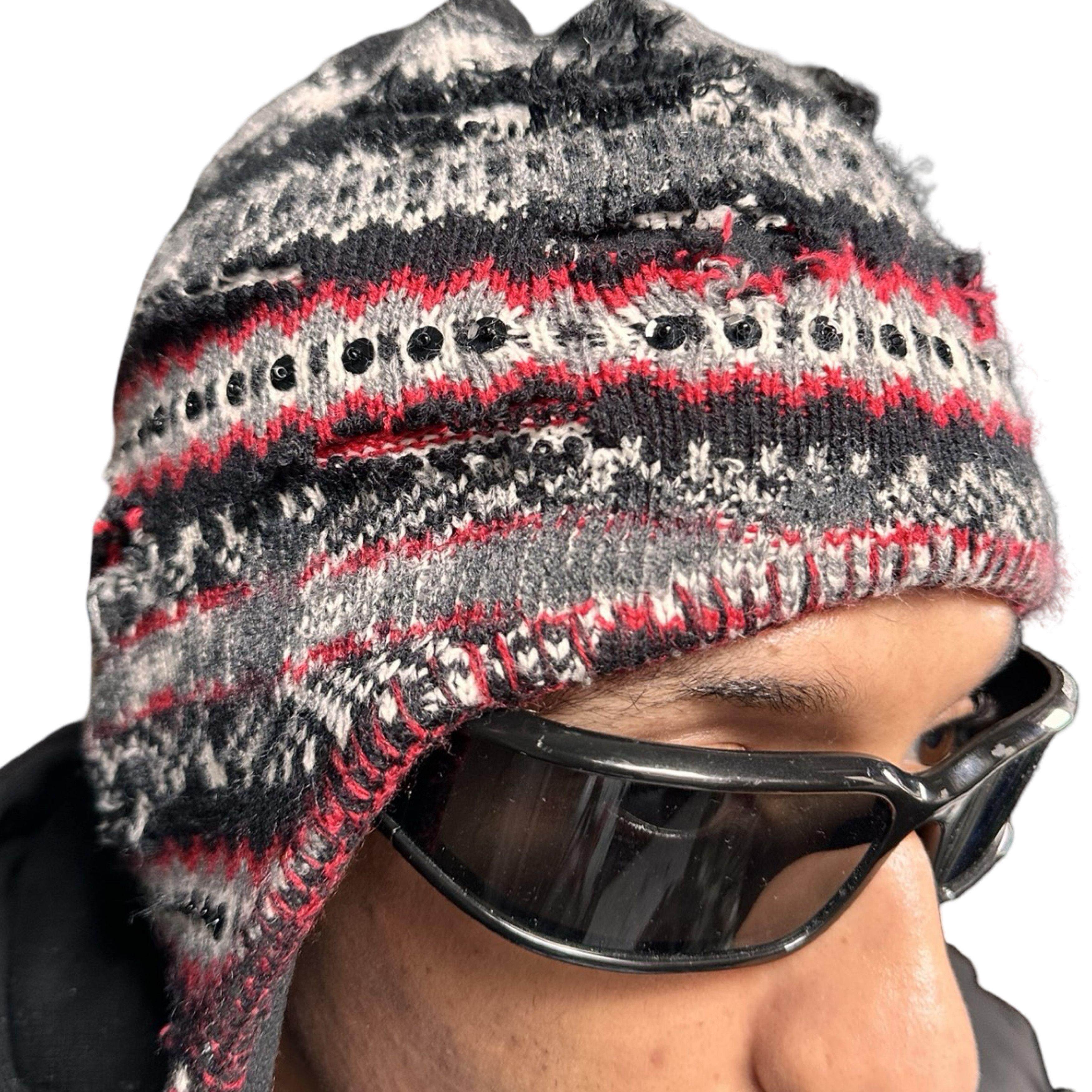 Vintage ASTROBOI* Black Sequin Fair Isle Braided Grunge Beanie Hat Size ONE SIZE - 6 Thumbnail