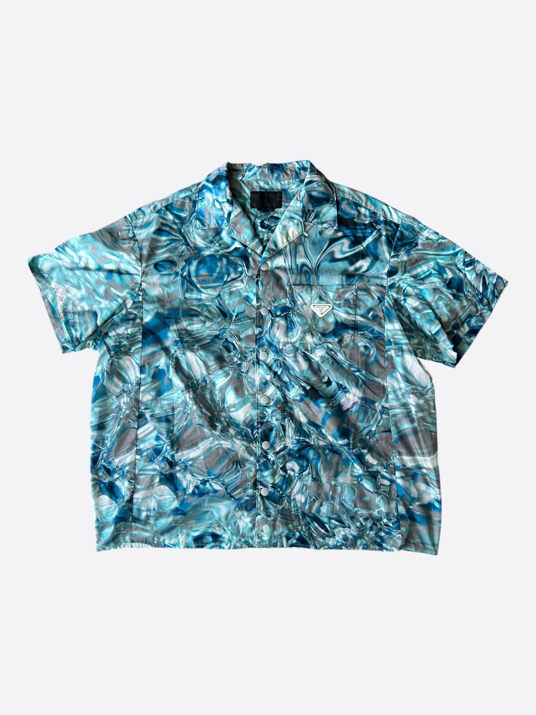 Prada Prada Blue & Grey Oceanic Button Up Shirt Size US XXL / EU 58 / 5 - 1 Thumbnail