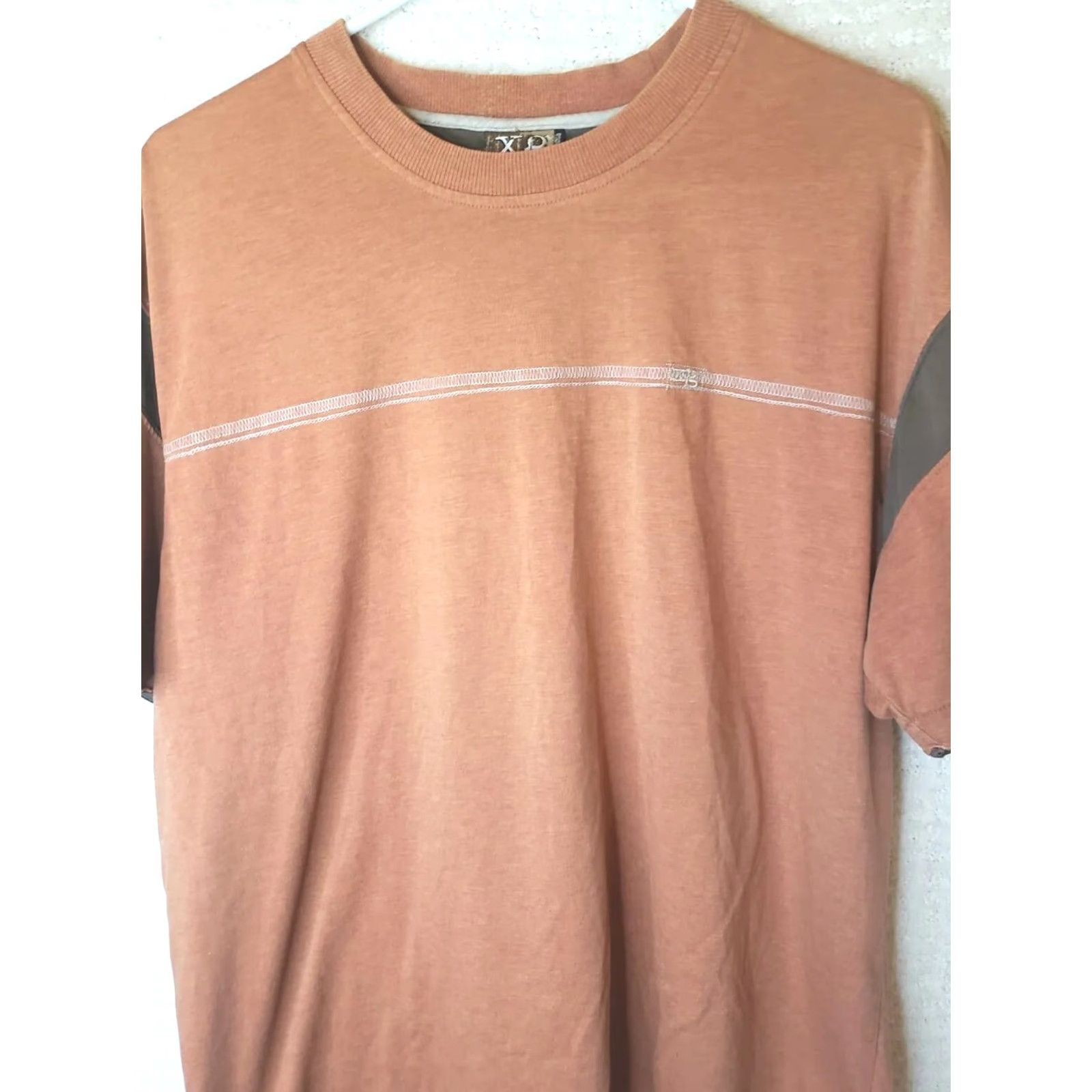 Vintage VINTAGE XG Men's Short Sleeve Tee Shirt L Burnt Orange Brown Crew Neck Shirt Mens Regular 100% Cotton Solid Stripe Size US L / EU 52-54 / 3 - 2 Thumbnail