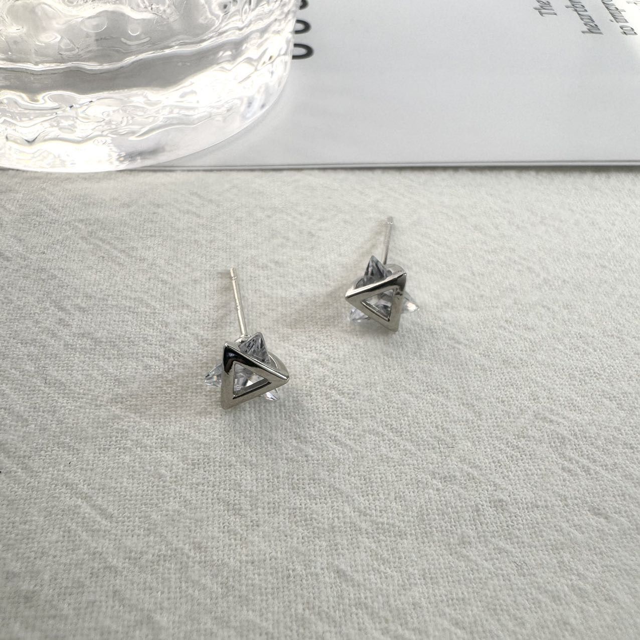 Other Small CZ Geometric Triangle Stud Earrings for Men Women Size ONE SIZE - 2 Thumbnail