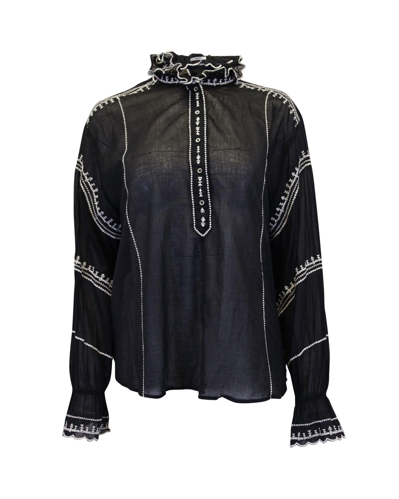 image of Classic Black Cotton Button-Up Blouse By Isabel Marant Etoile in Black Print, Women's (Size Small)