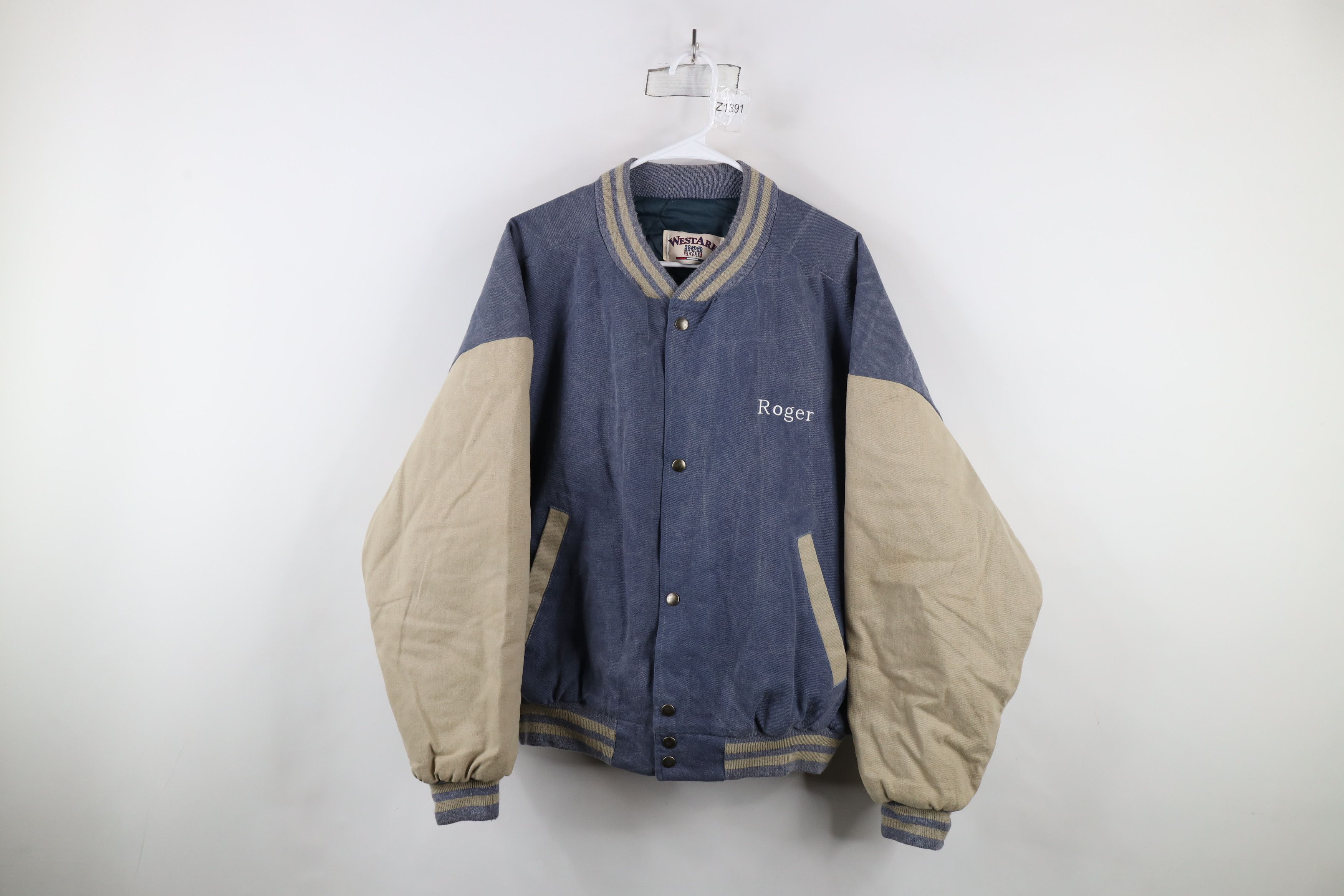 Vintage Vintage 90s Streetwear Construction Varsity Bomber Jacket Size US L / EU 52-54 / 3 - 1 Thumbnail