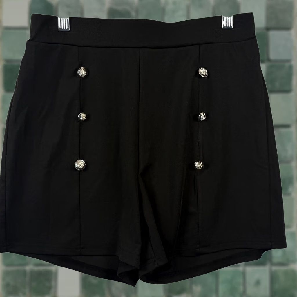 Vintage VINTAGE High Waist Shorts Sailor Gold Crest Buttons Black 29 Women Summer Navy Nautical Slim Stretch Elastic Back Waist Casual Dressy Womens Size 29" - 1 Thumbnail