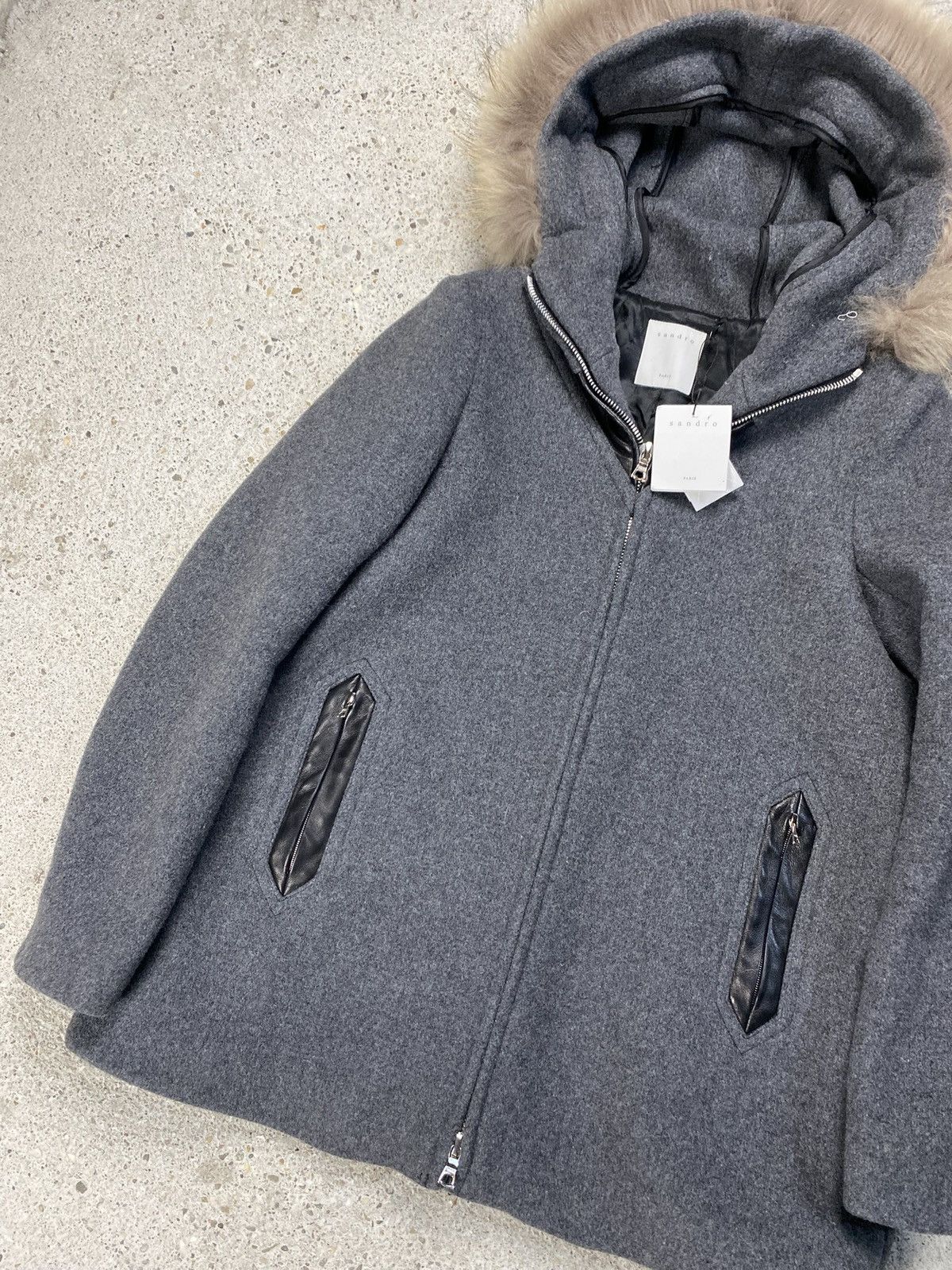 Sandro Sandro wool coat jacket new with tags grey fur Size M / US 6-8 / IT 42-44 - 2 Thumbnail