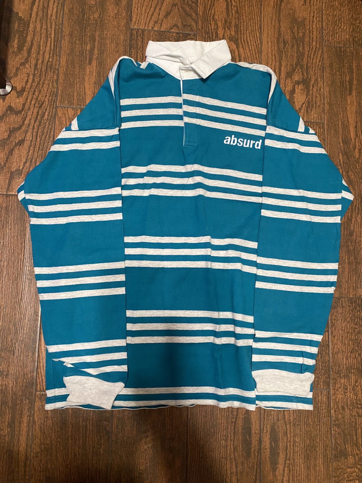 image of Absurd Blue Striped Rugby Shirt, Men's (Size Large)